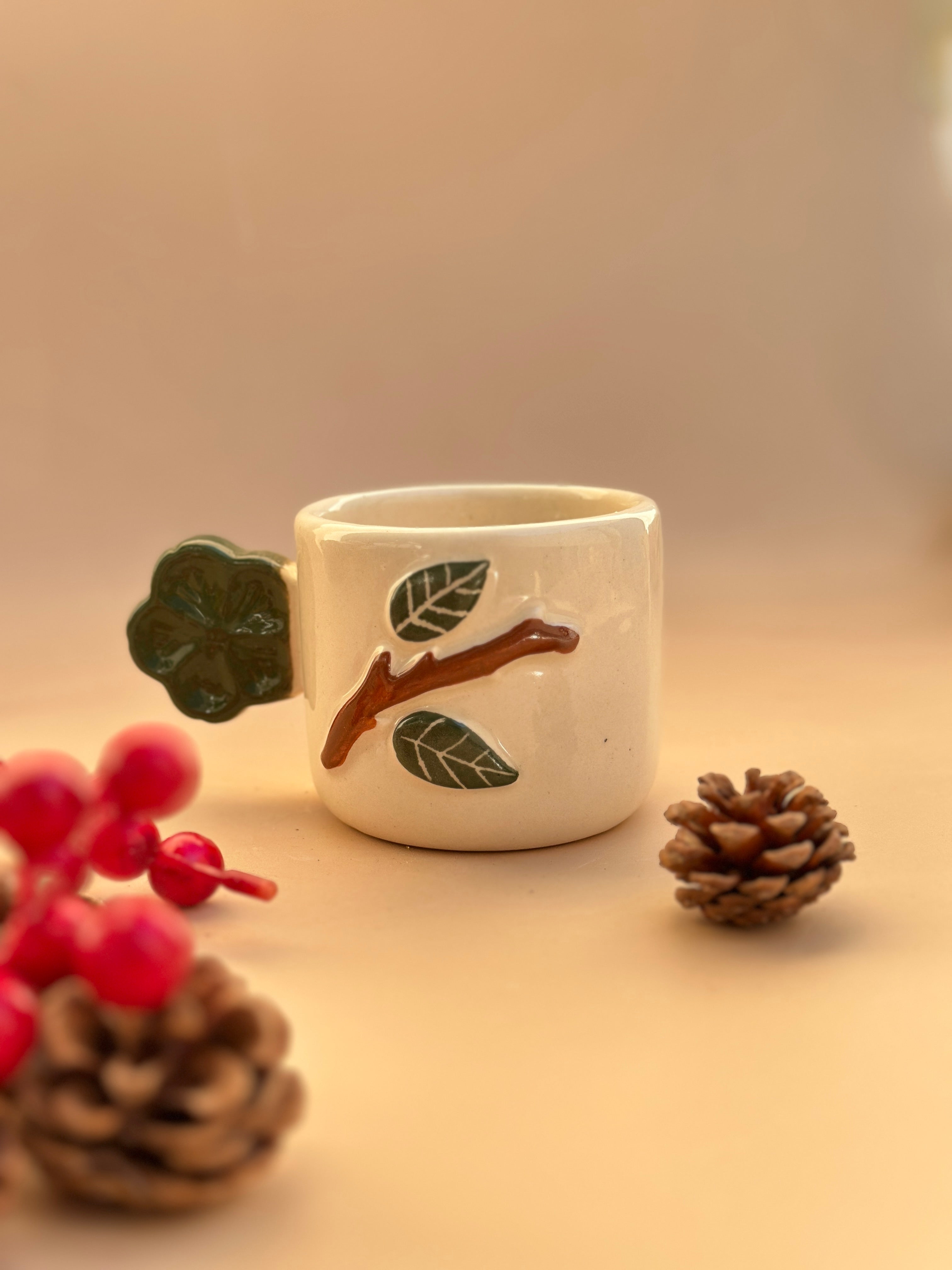 Floral Handle Espresso Mug - Green