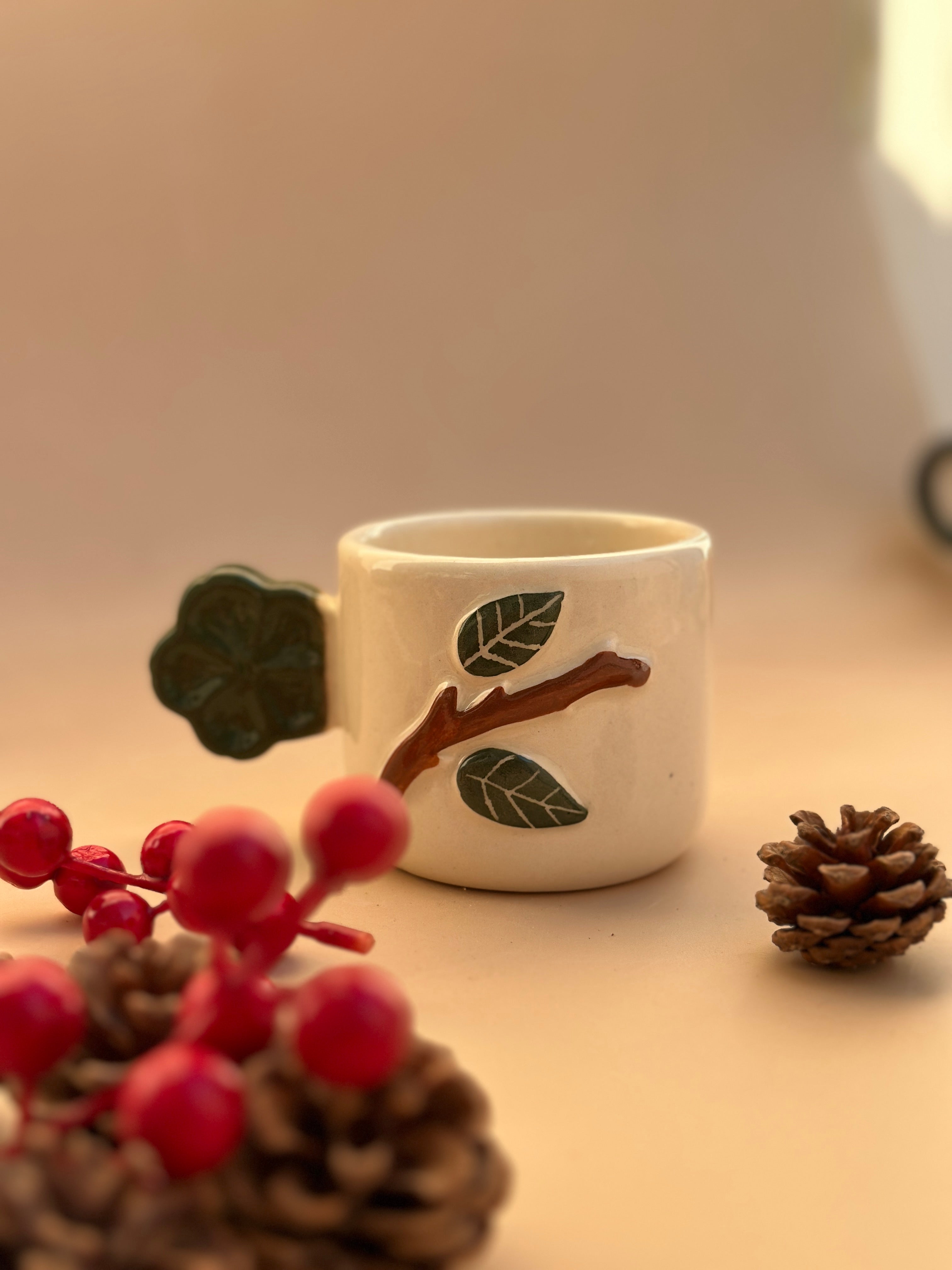 Floral Handle Espresso Mug - Green