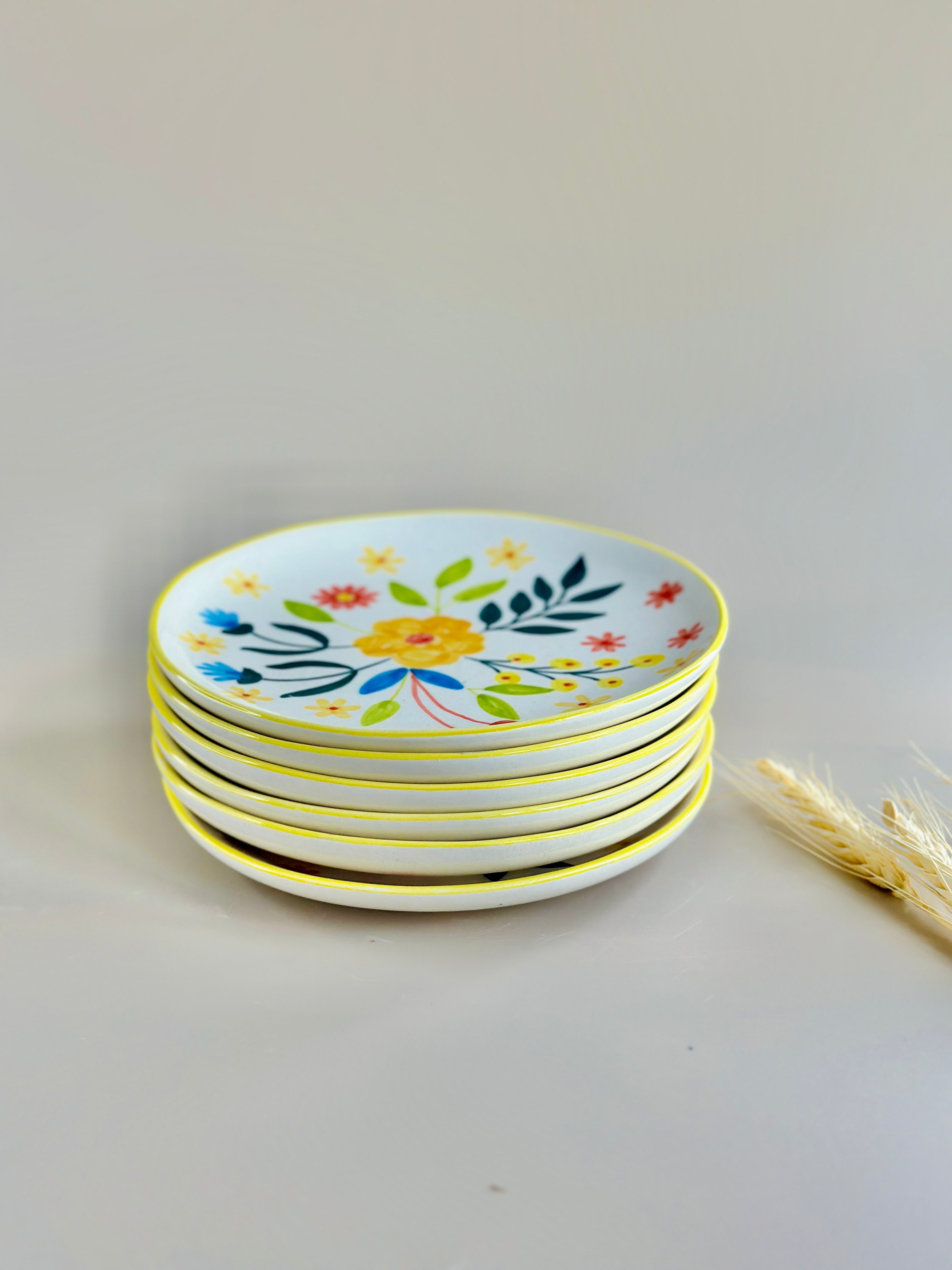 Set Floral Extravaganza Ceramic Plates  (7 Inches)