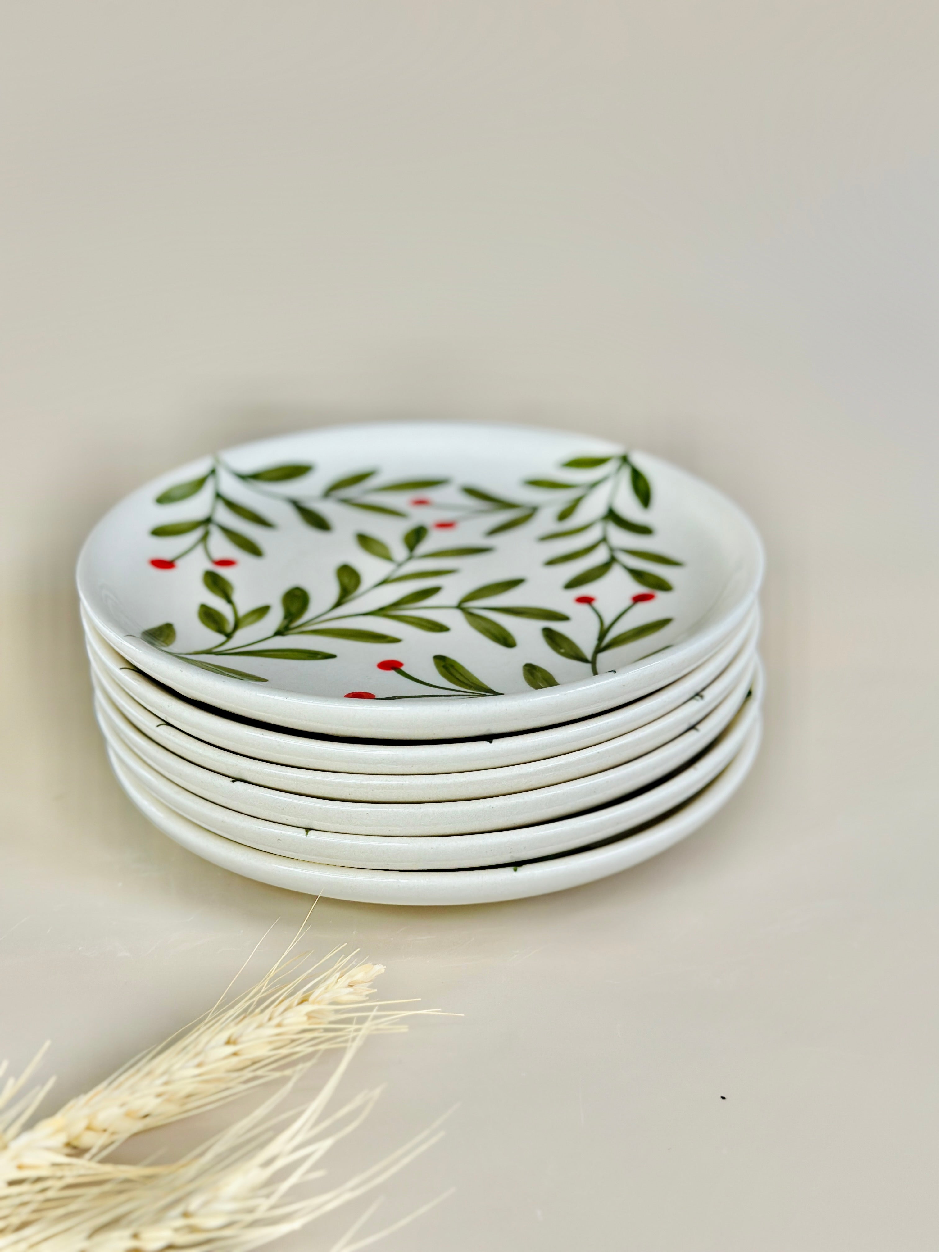 Set Olive Leaf Ceramic Plate  (7 Inches )