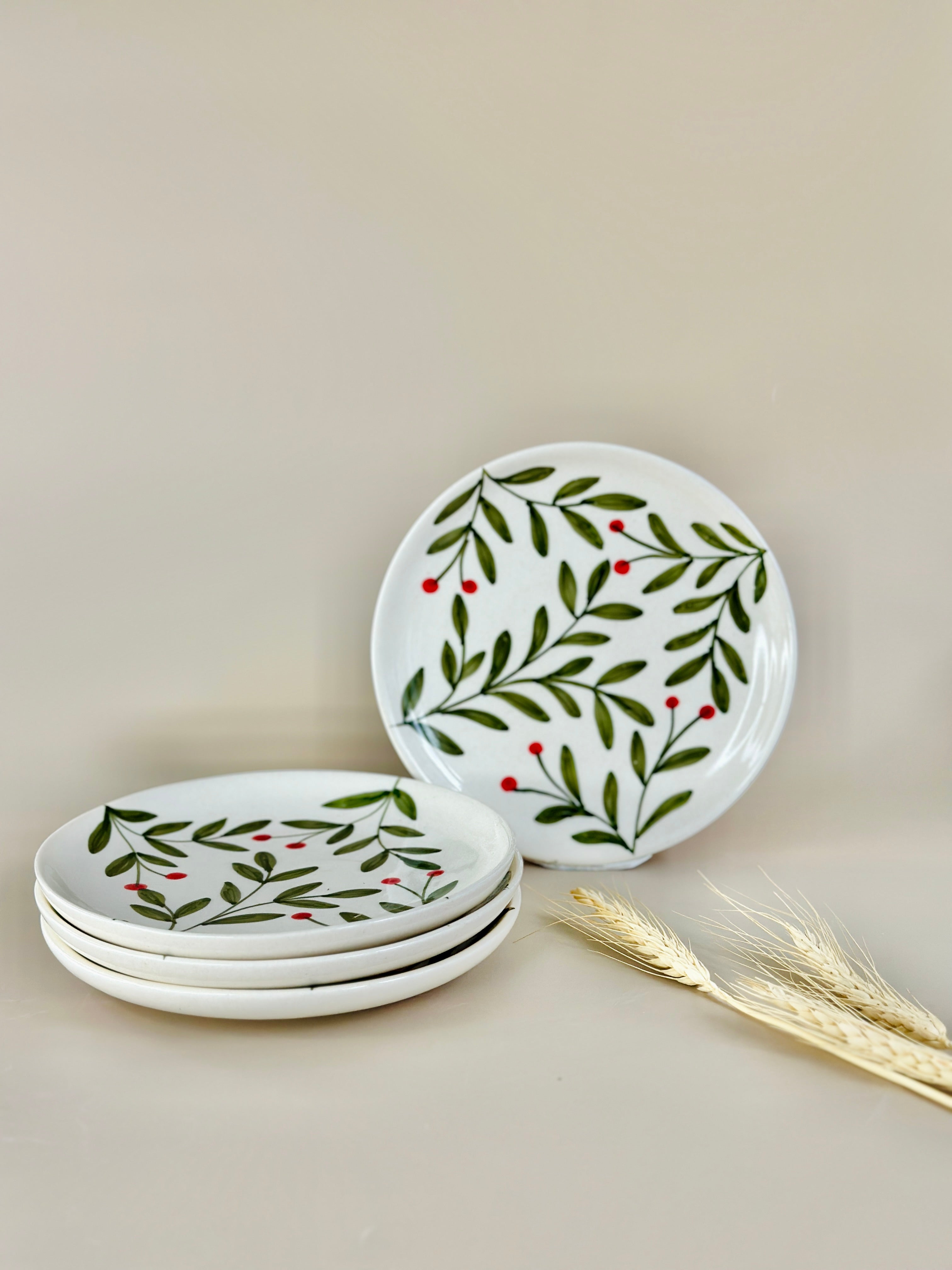 Set Olive Leaf Ceramic Plate  (7 Inches )