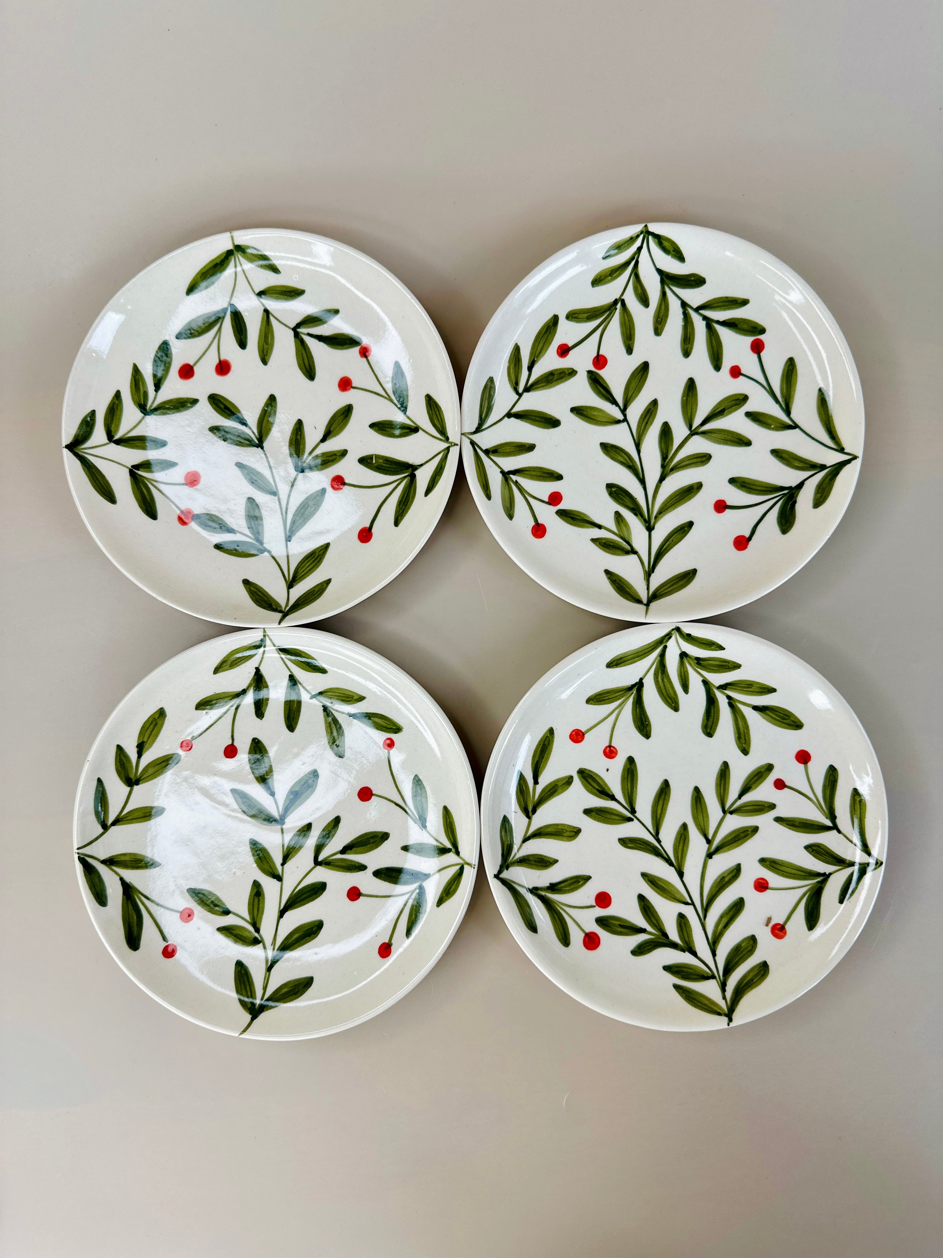 Set Olive Leaf Ceramic Plate  (7 Inches )