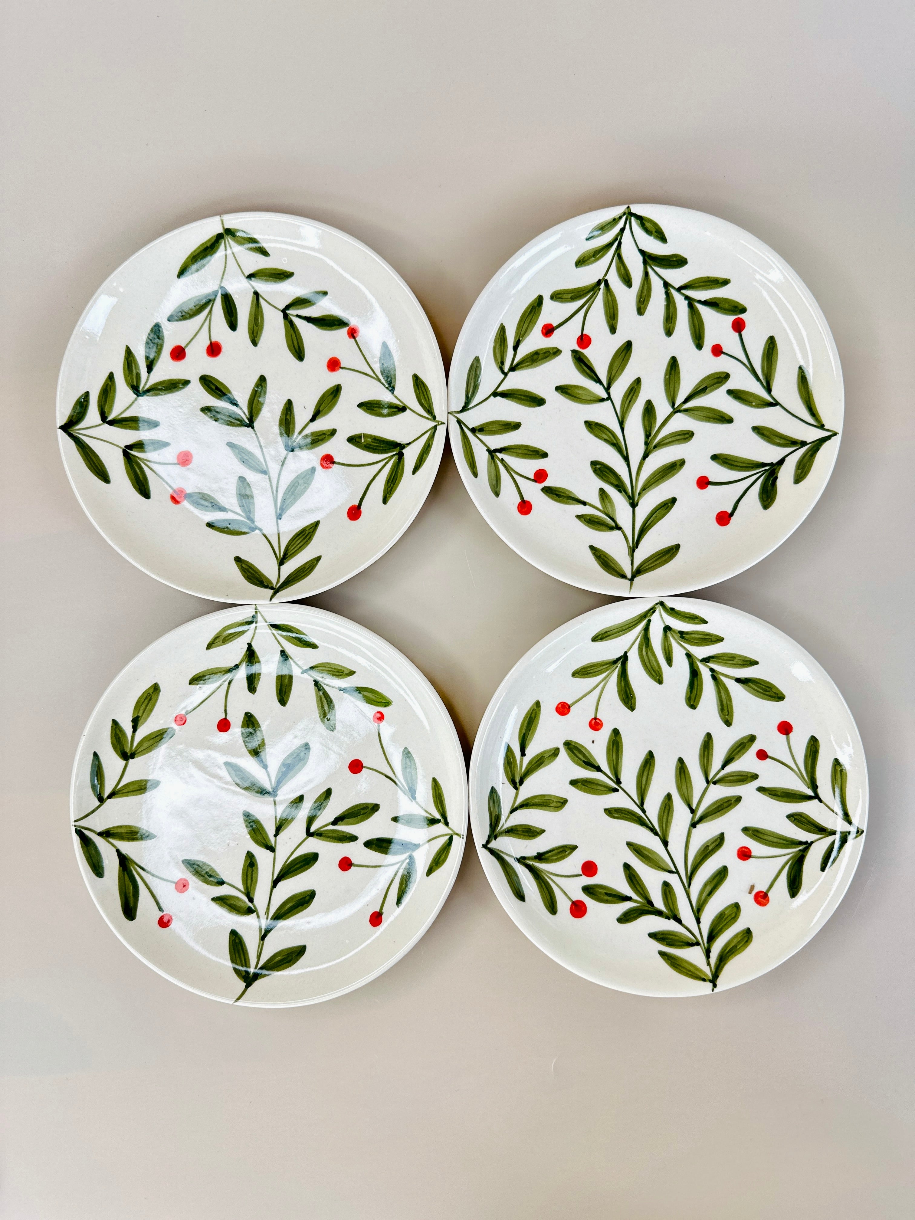 Set Olive Leaf Ceramic Plate  (7 Inches )