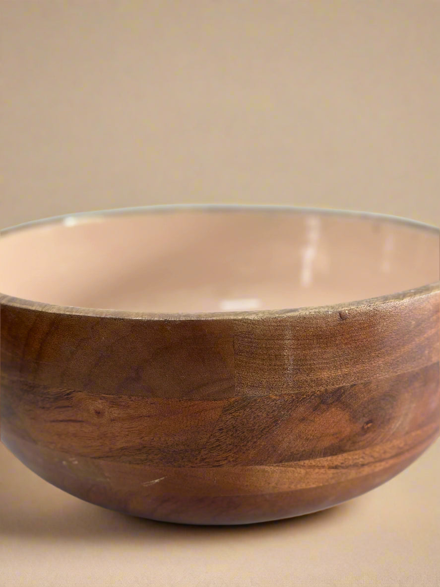 Wooden Peach Enamel Salad Bowl