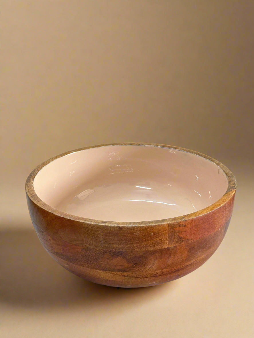 Wooden Peach Enamel Salad Bowl