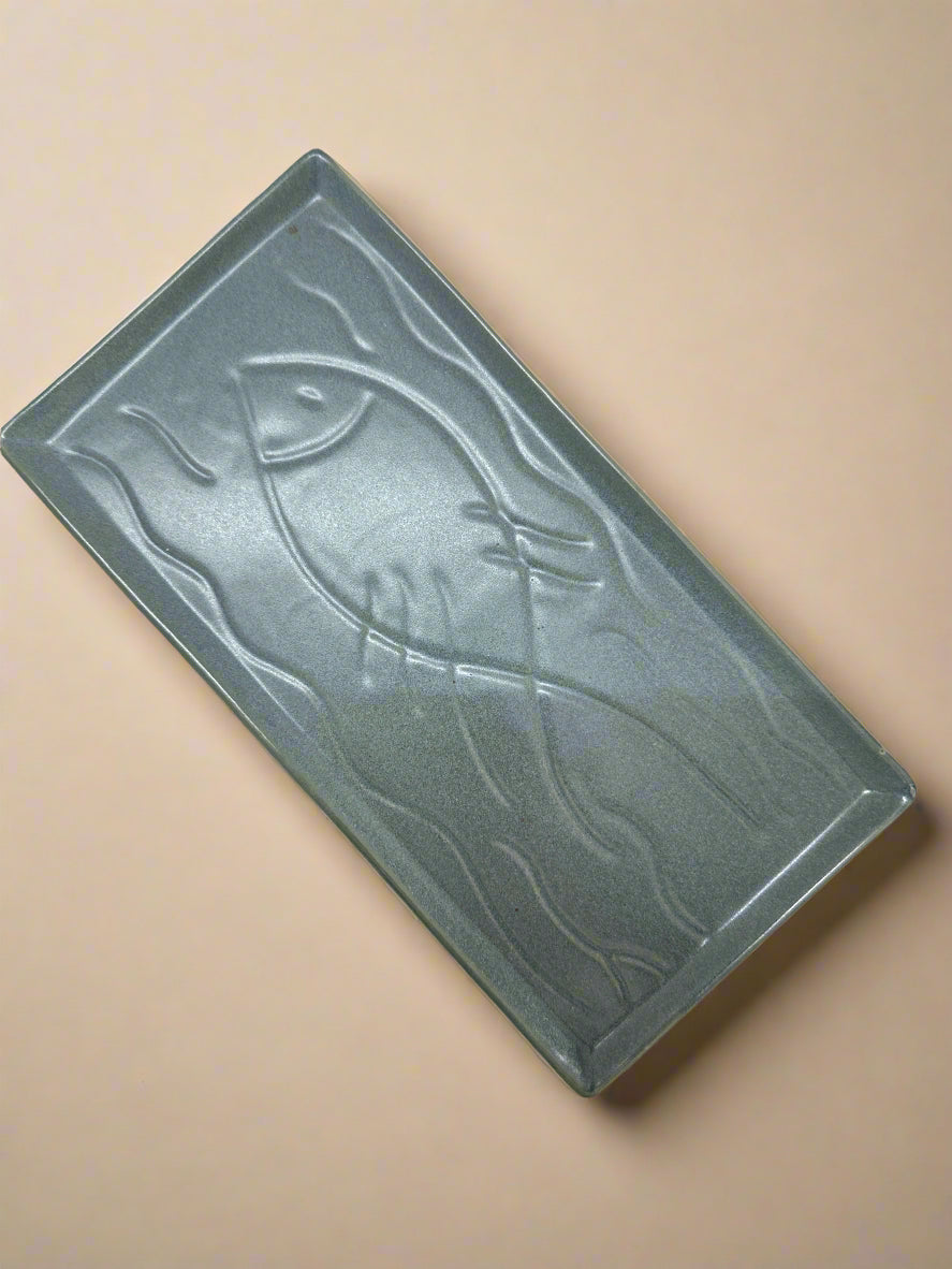 Fishy Rectangle Ceramic Tray - Gray