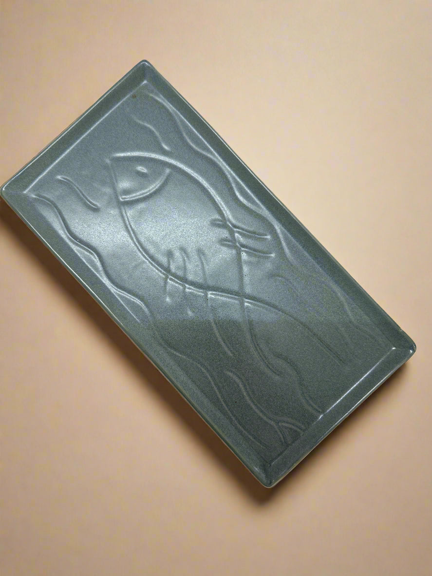 Fishy Rectangle Ceramic Tray - Gray
