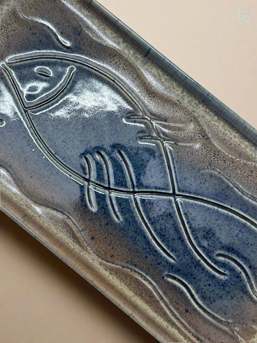 Fishy Rectangle Ceramic Tray - Blue