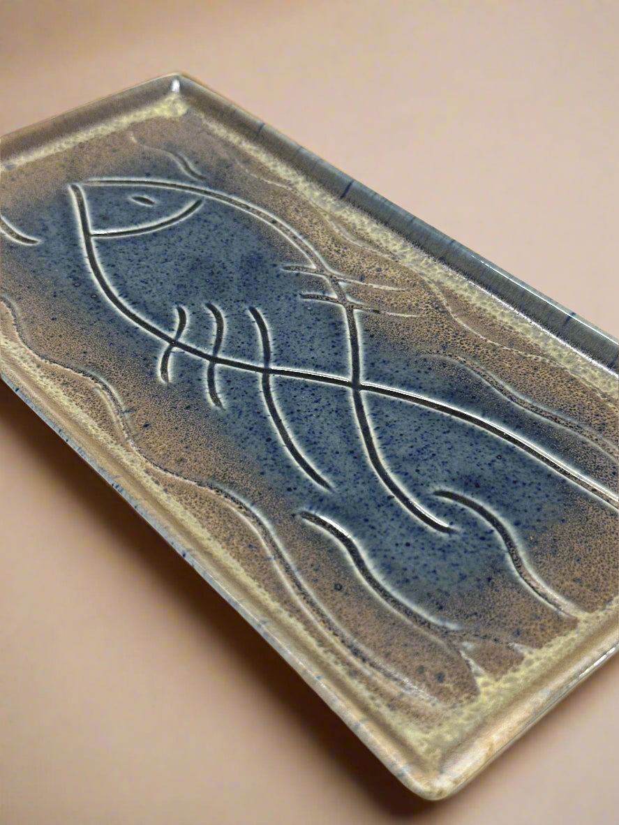 Fishy Rectangle Ceramic Tray - Blue