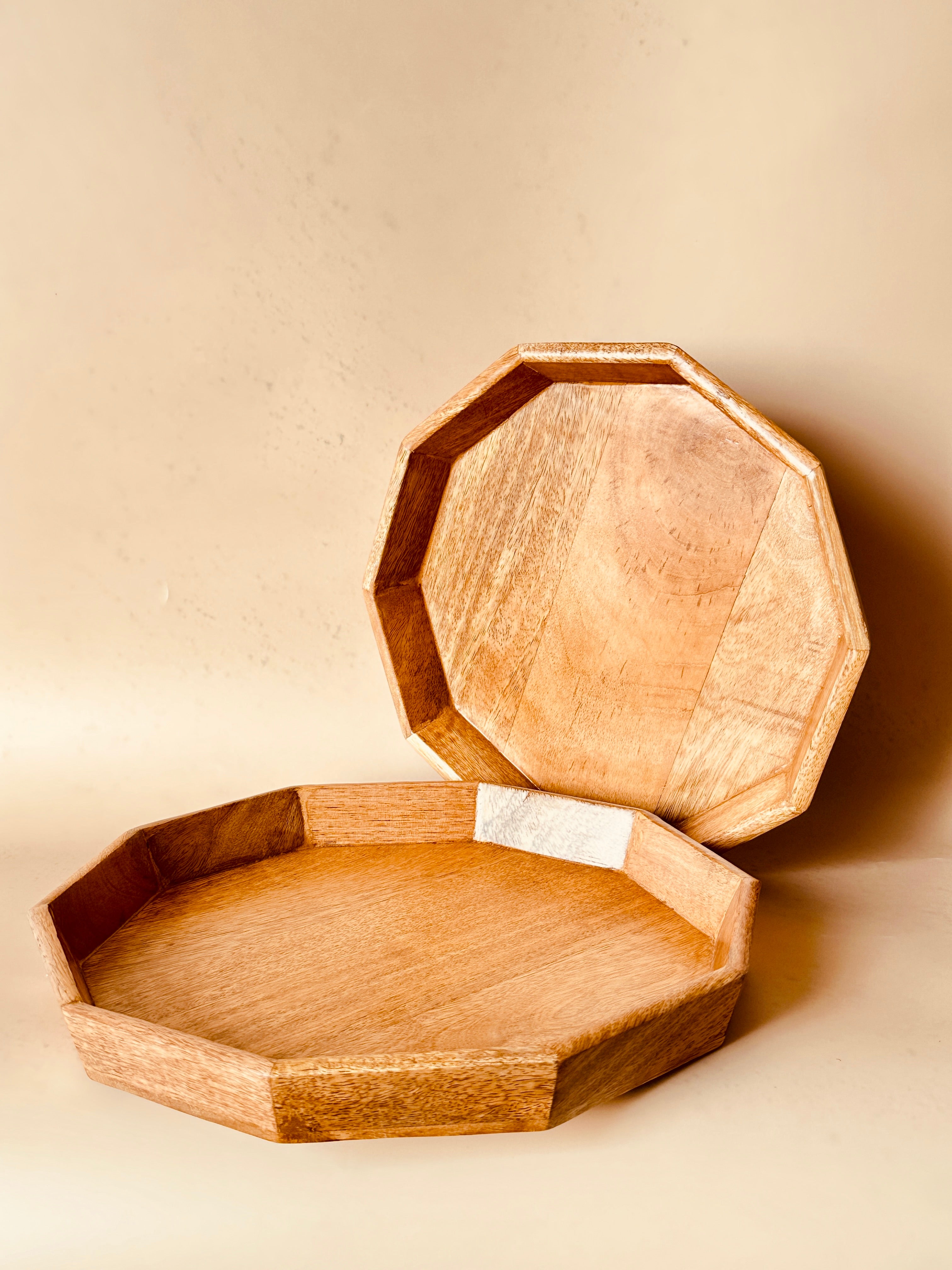 Mango Woode Hexagon Trays Set of 2