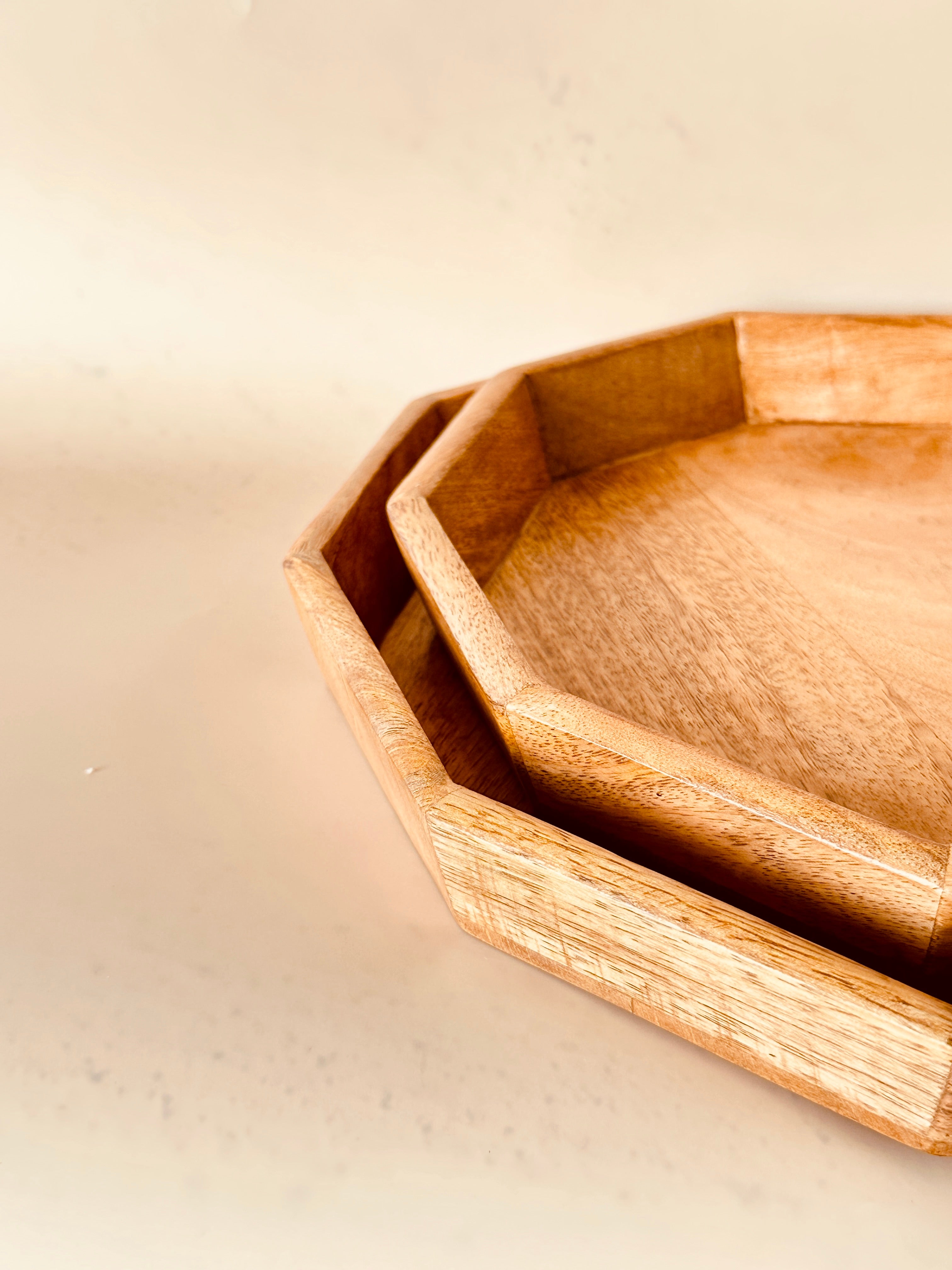 Mango Woode Hexagon Trays Set of 2