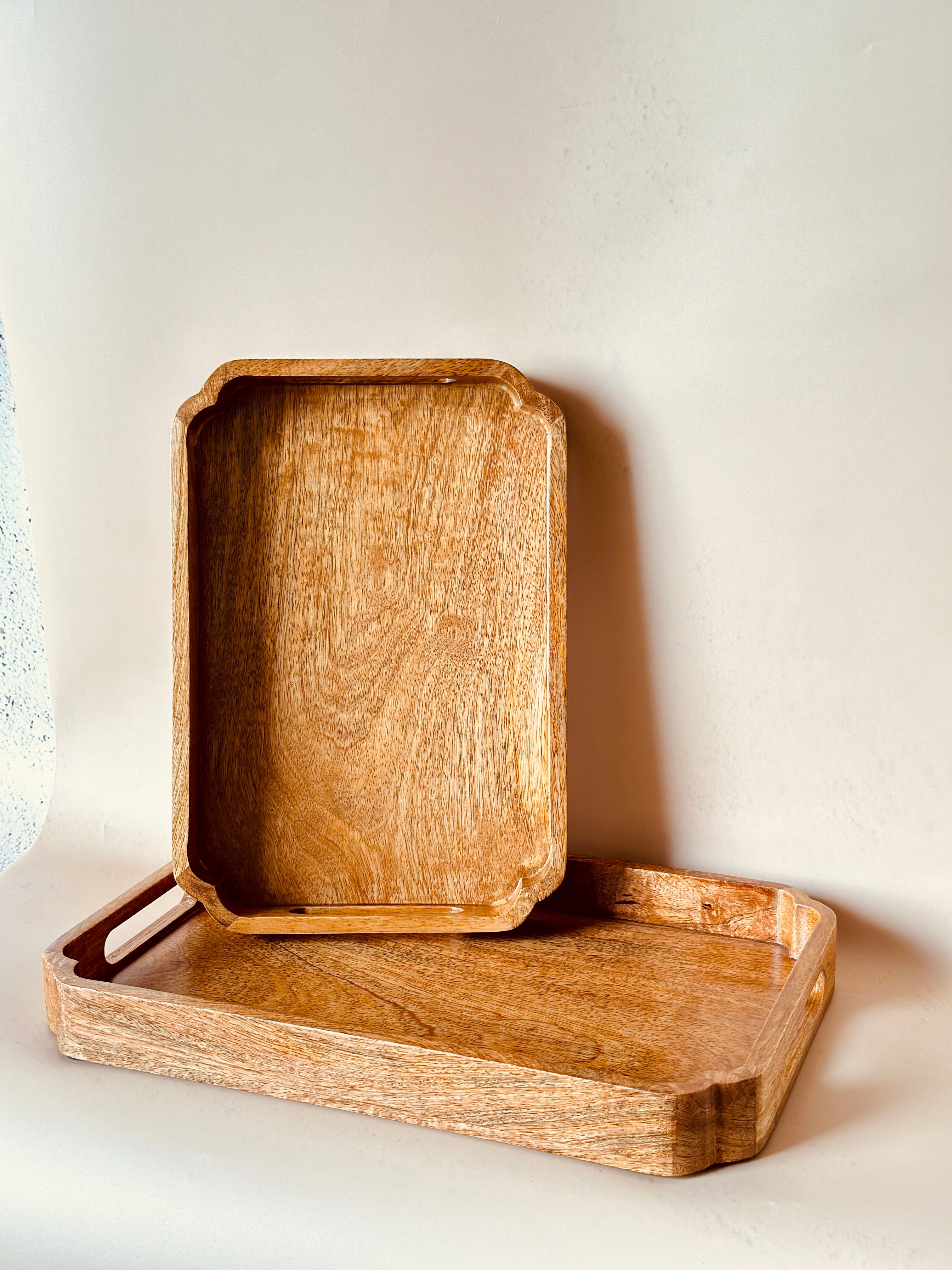 Mango Wood Rectangle Tray Set of 2