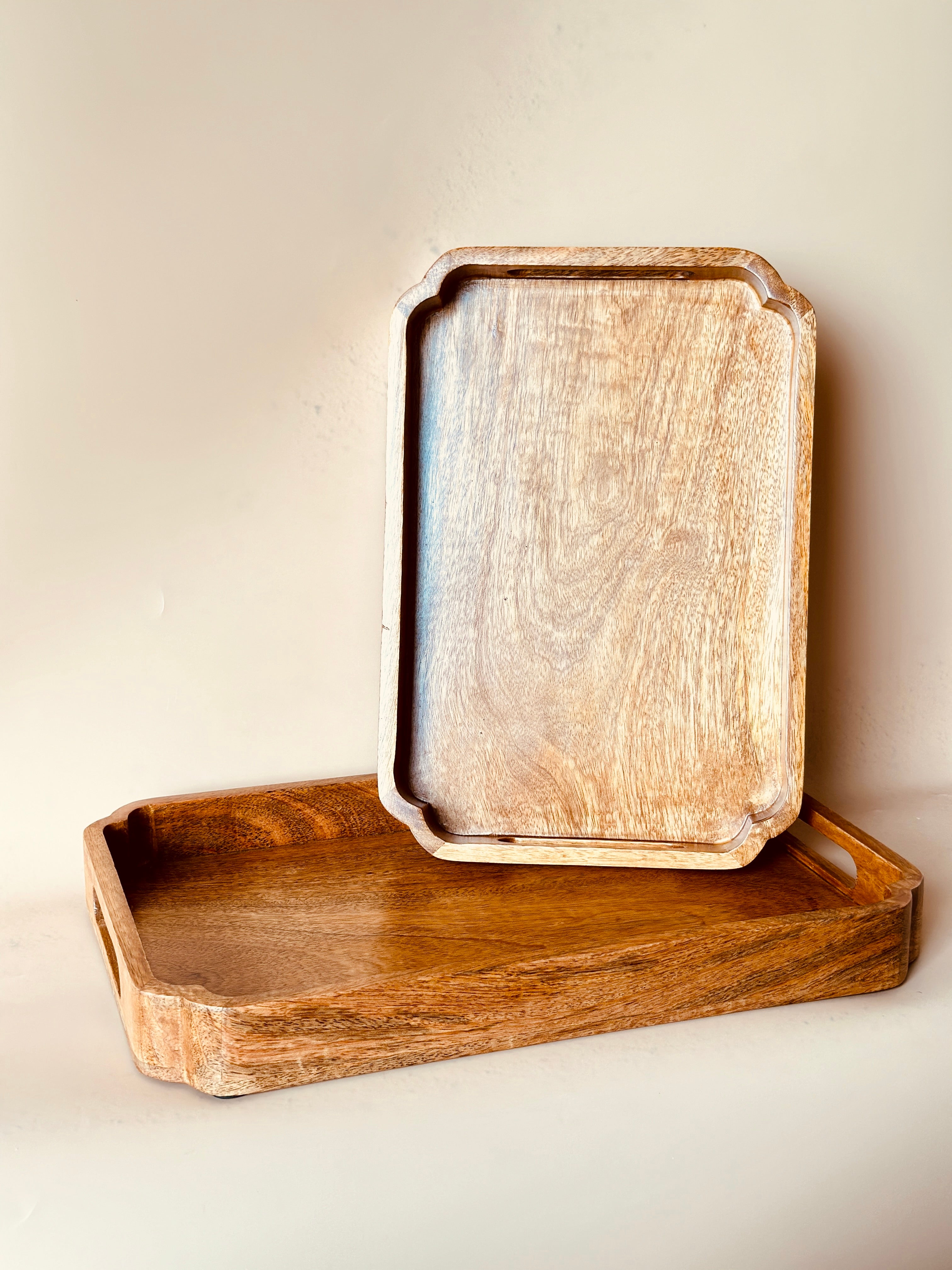 Mango Wood Rectangle Tray Set of 2