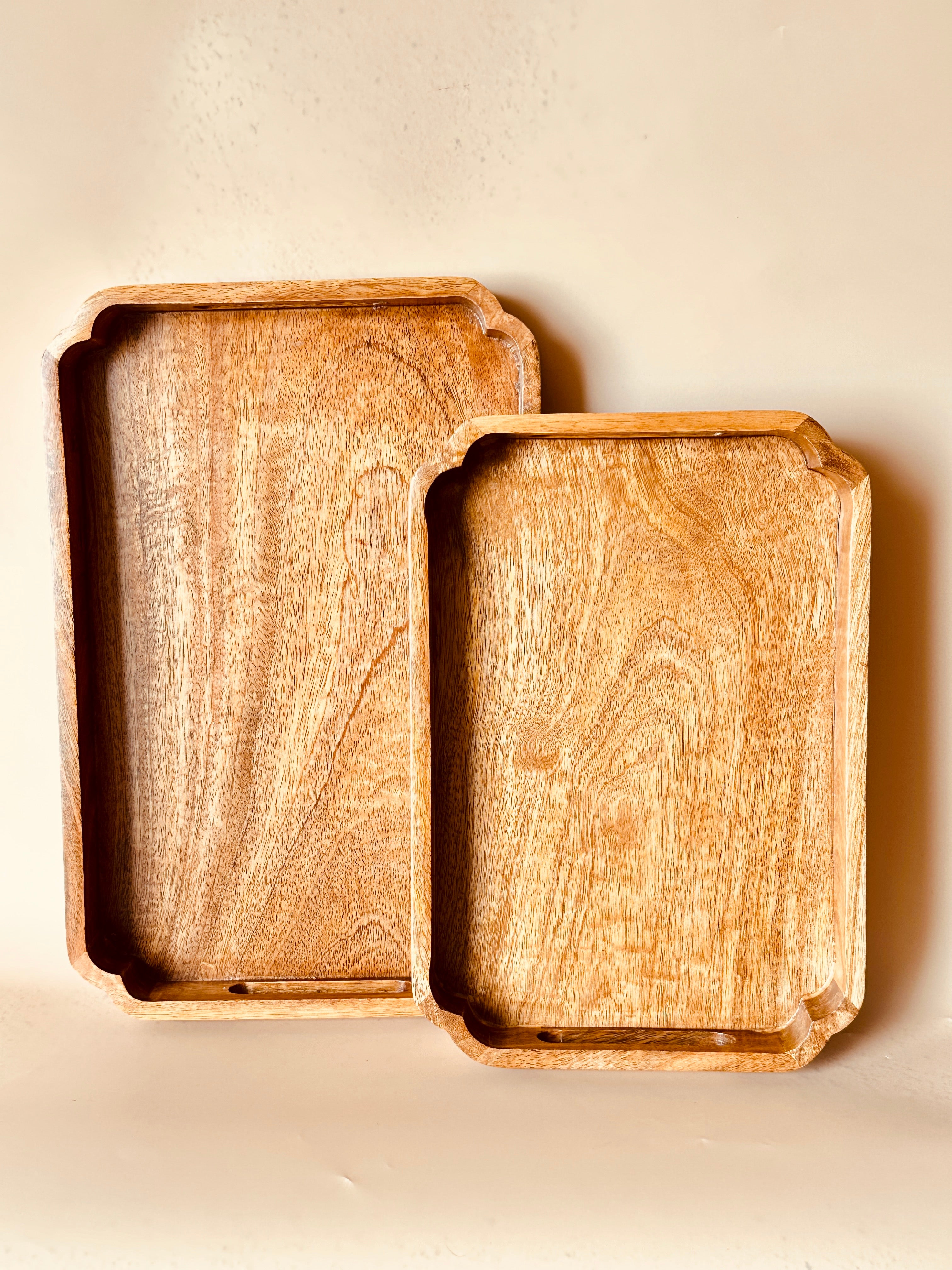 Mango Wood Rectangle Tray Set of 2