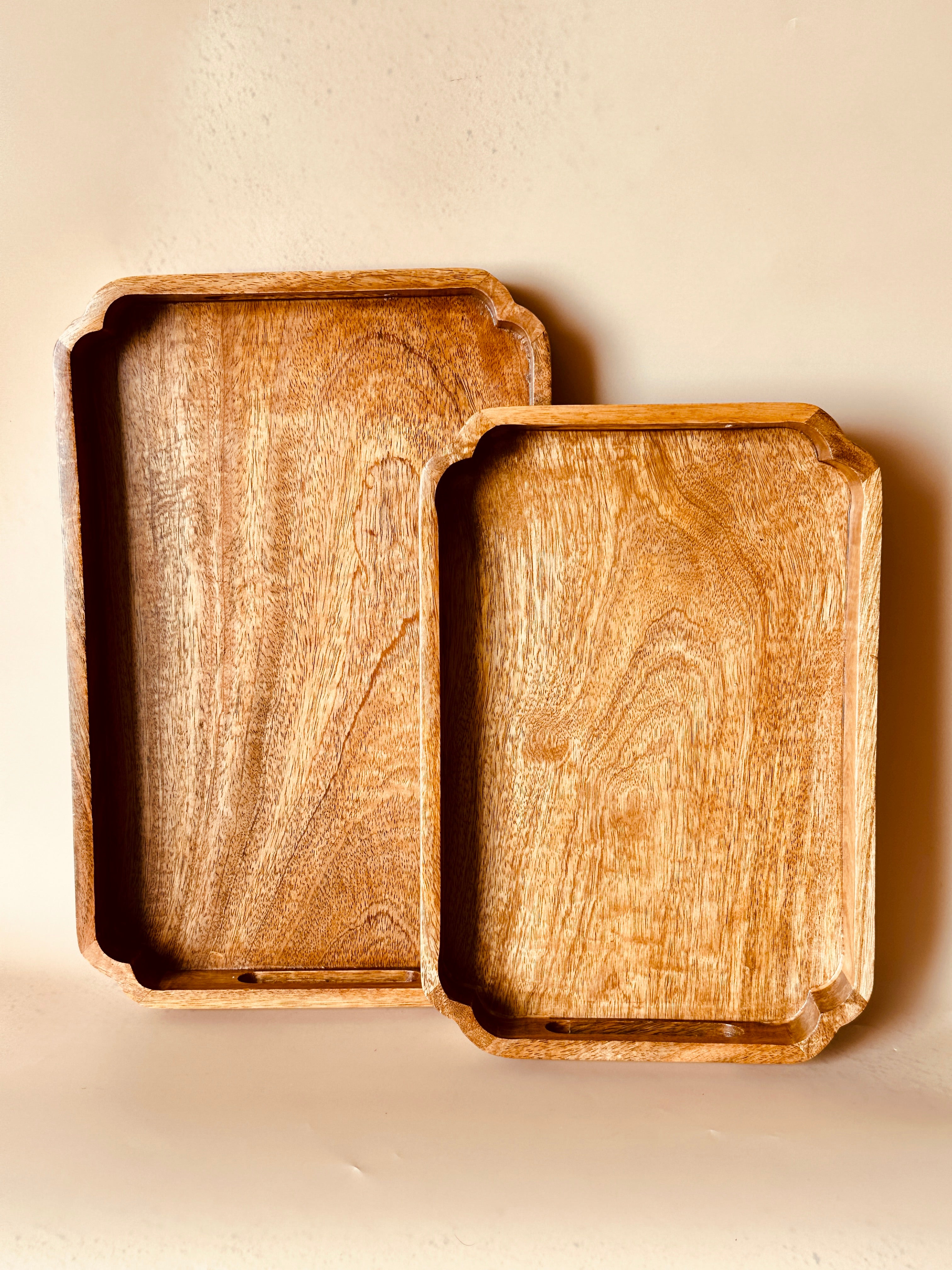 Mango Wood Rectangle Tray Set of 2