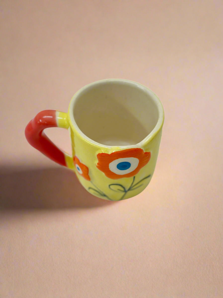 Flower Power Ceramic Mug- Yellow