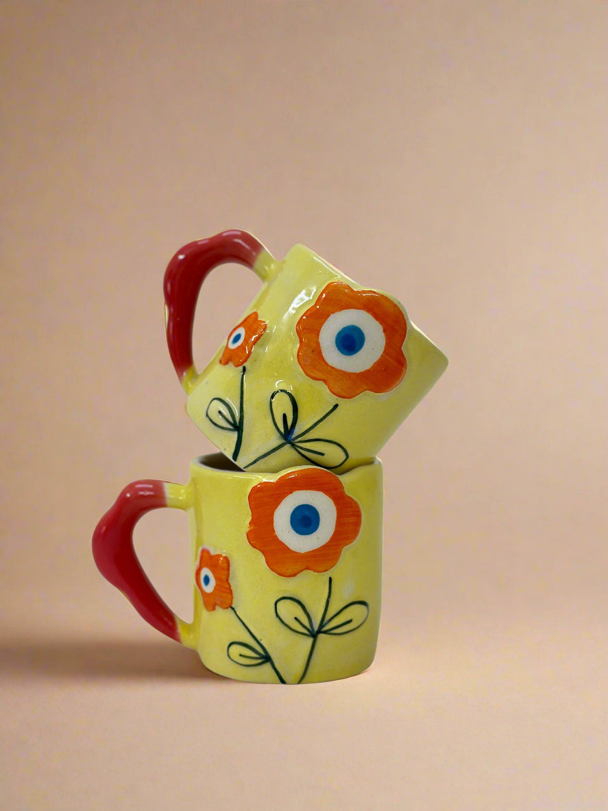 Flower Power Ceramic Mug- Yellow