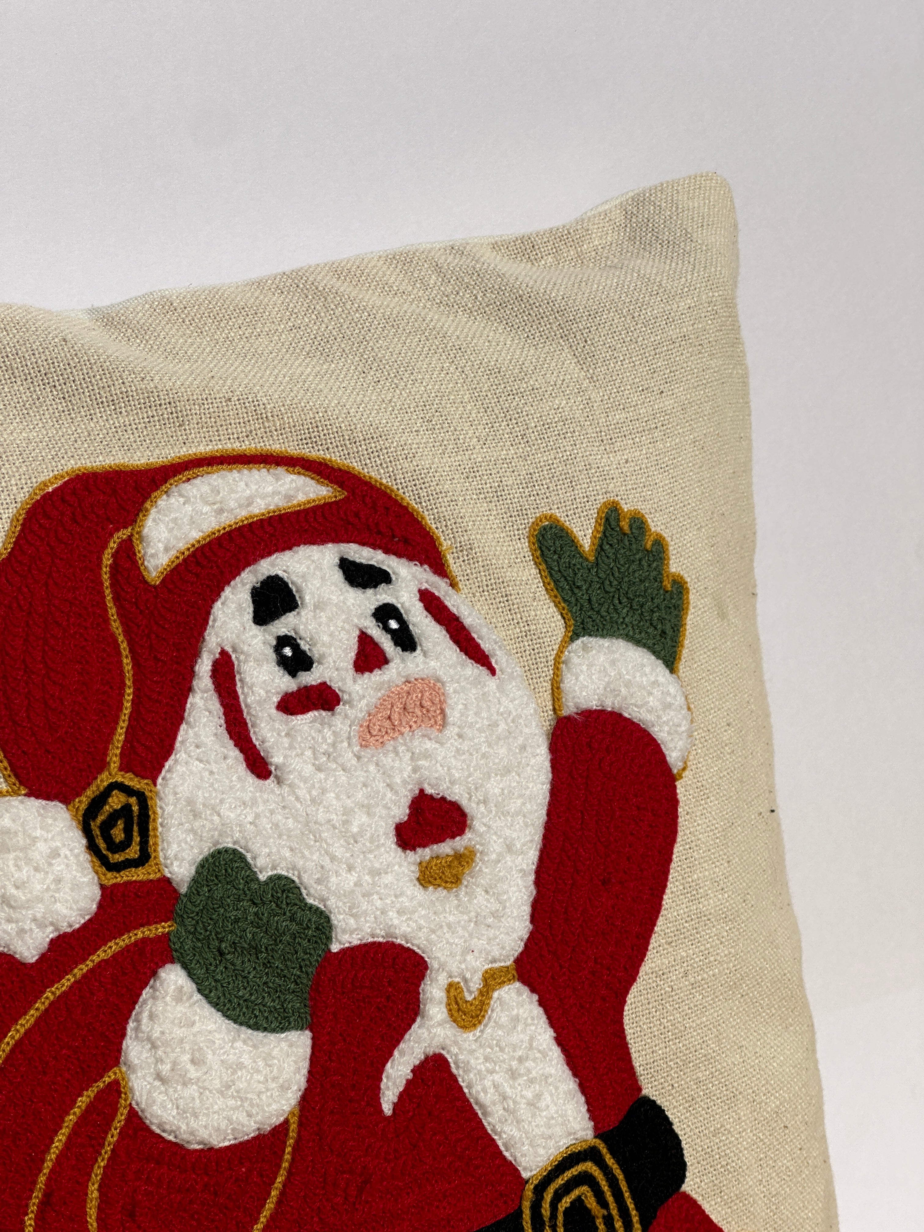 Santa Claus Velvet Embroidered Cushion Cover - 16 x 16"