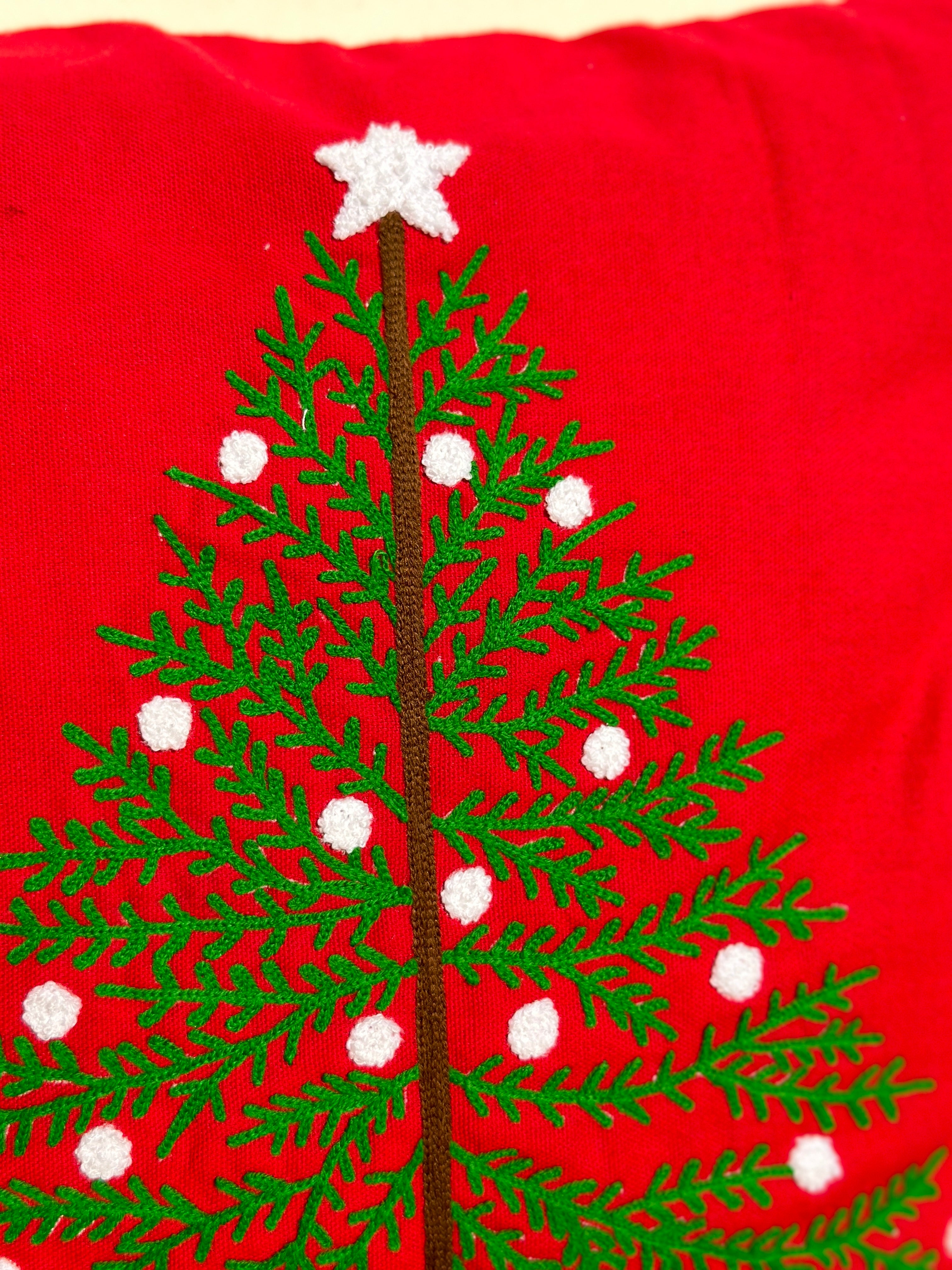 Christmas Tree Velvet Embroidered Cushion Cover - 16 x 16"