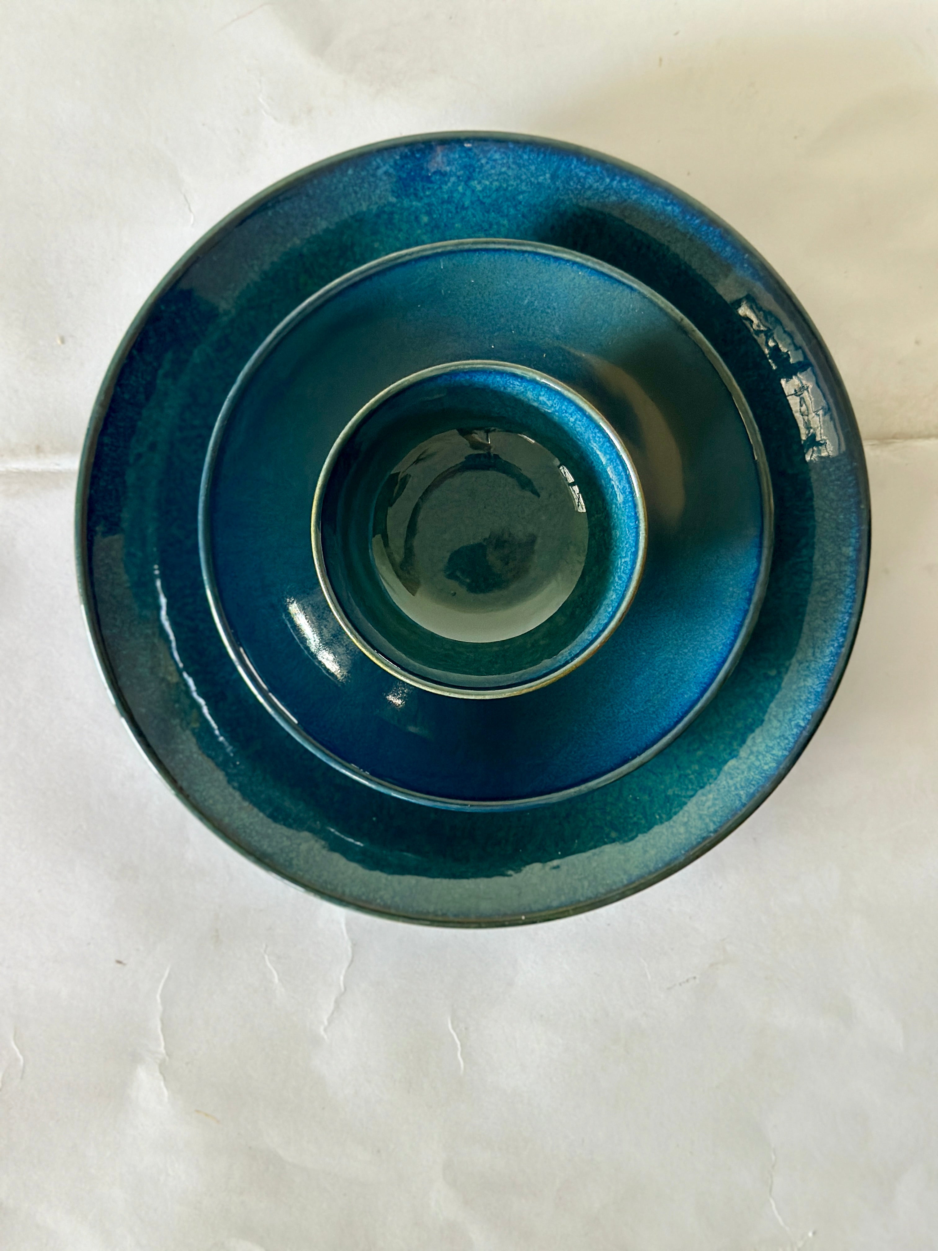 Indigo Blue Dinner Set of 3 Glossy