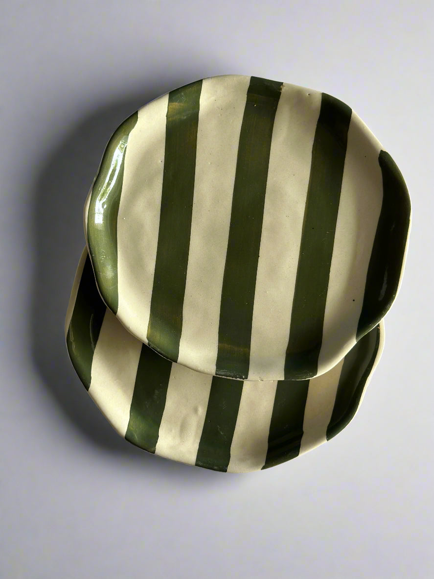 Army Green Stripe Ceramic Plates Set of 2