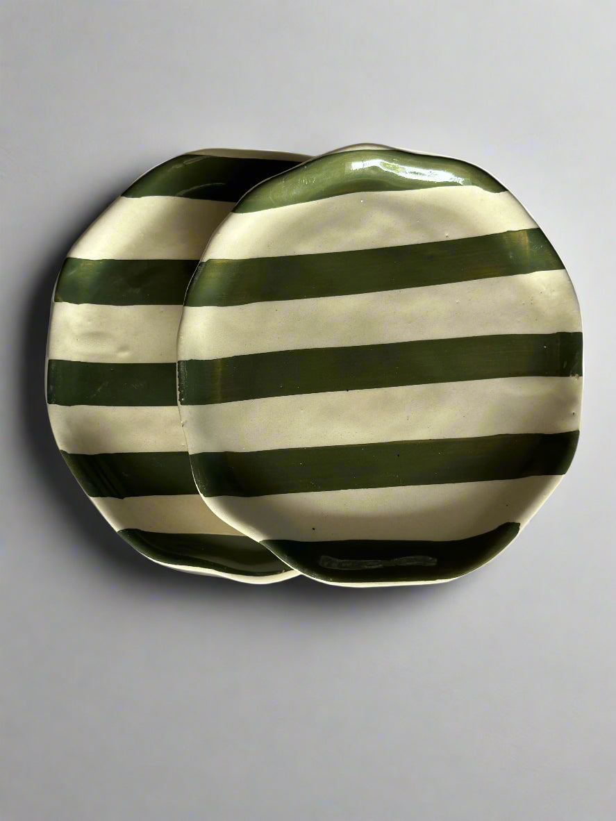 Army Green Stripe Ceramic Plates Set of 2