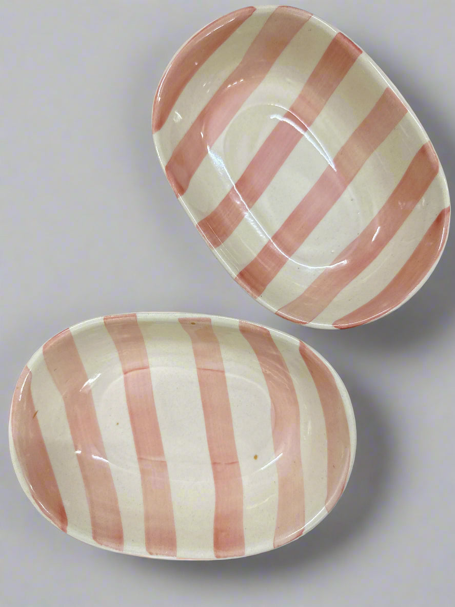 Vintage Pastel Pink Stripe Ceramic Bowl