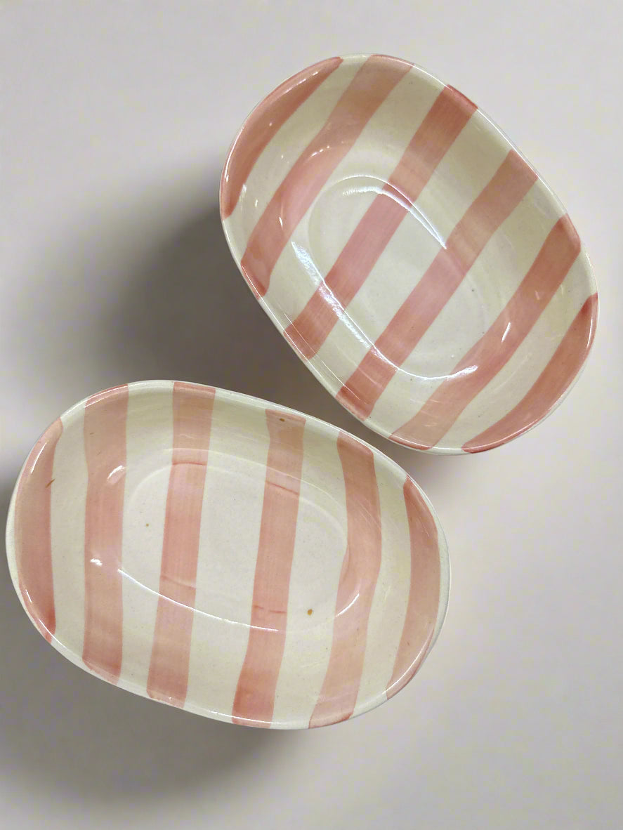 Vintage Pastel Pink Stripe Ceramic Bowl