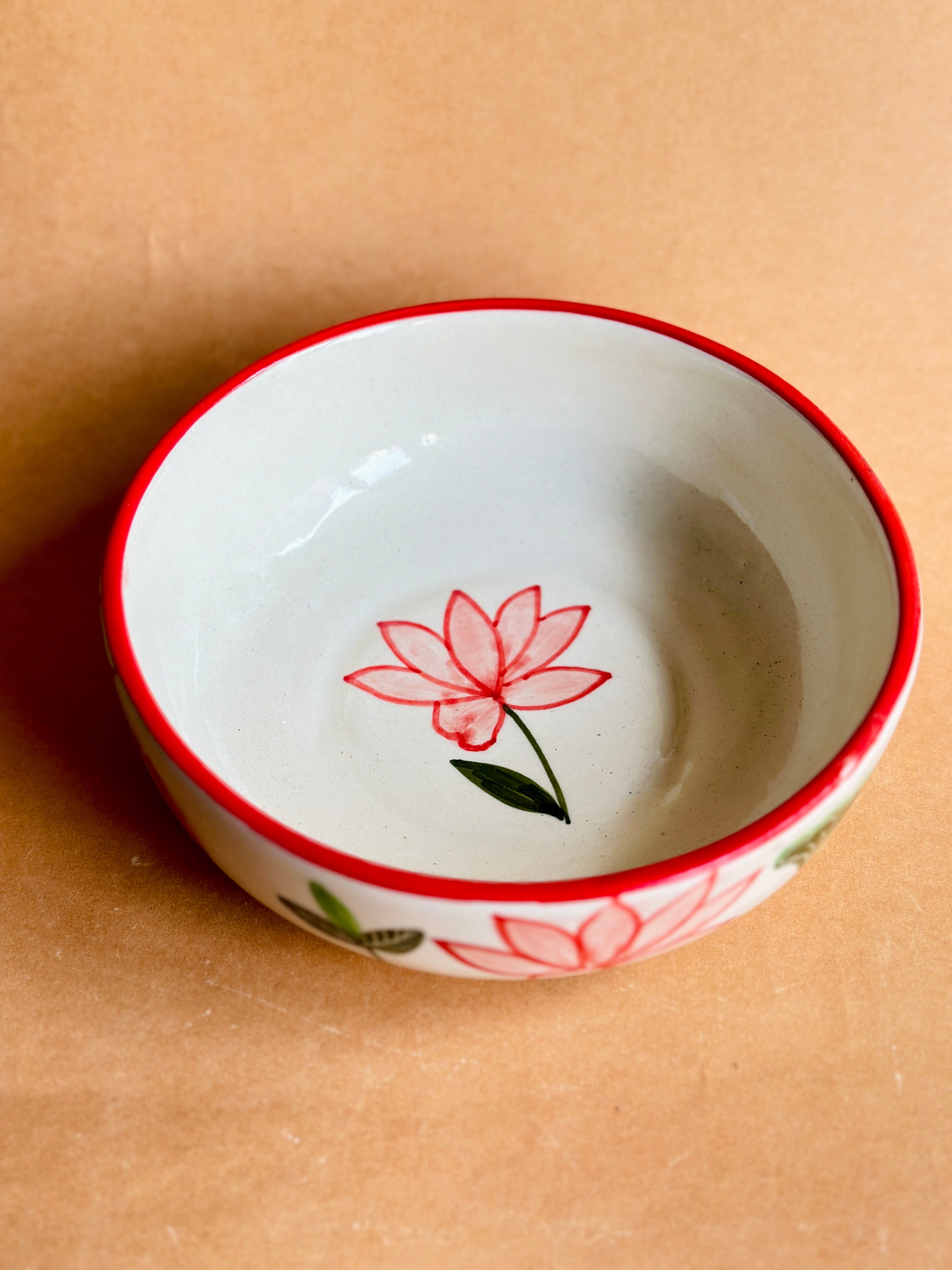 Lotus Handpainted Ceramic Bowl - Large