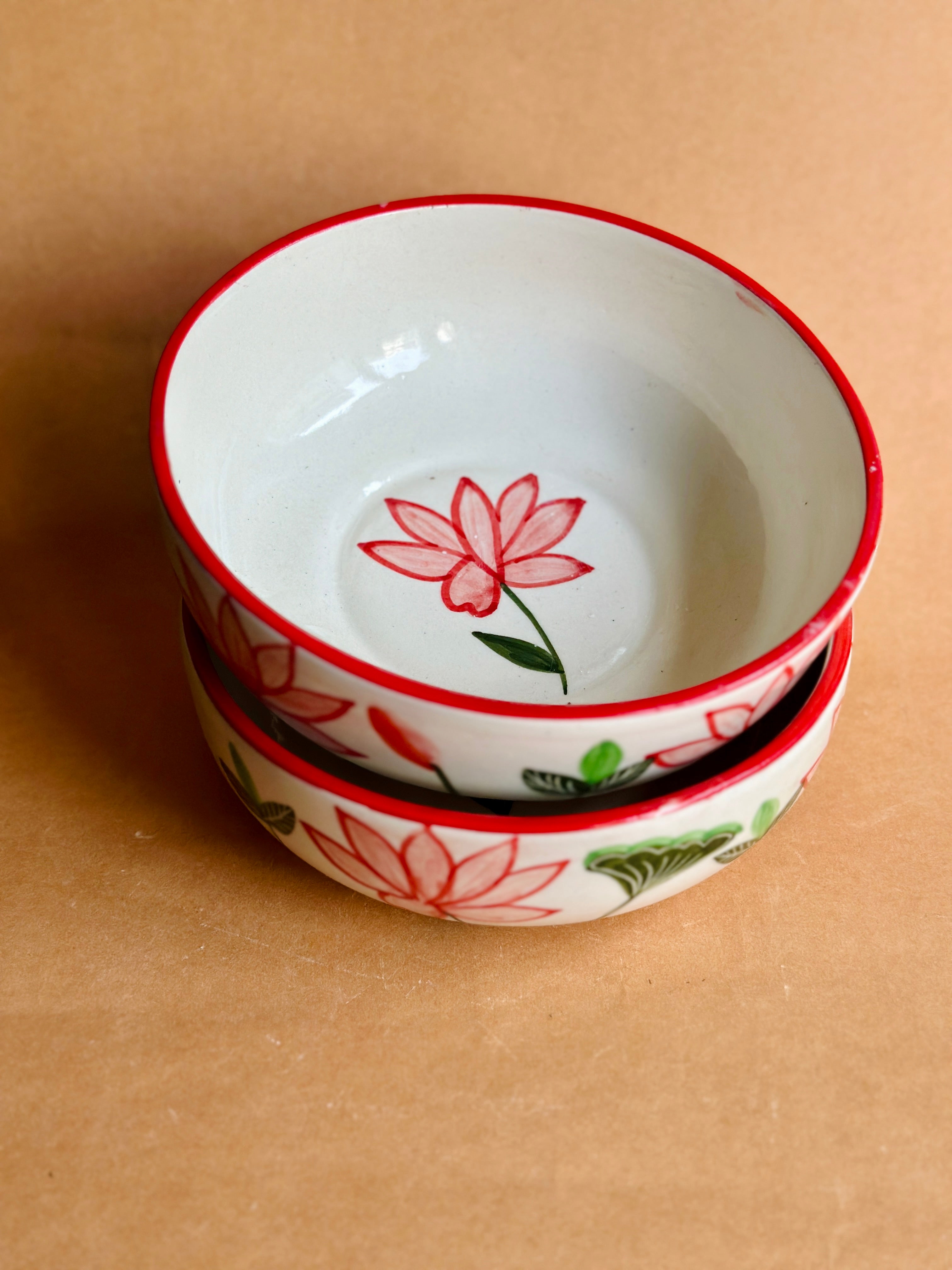 Lotus Handpainted Ceramic Bowl - Large