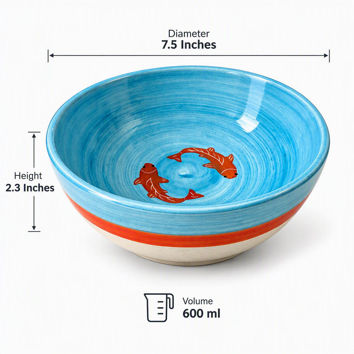 Koi Mulaqaat Fish Hand-Painted Ceramic Bowl - Large (Blue & Orange)