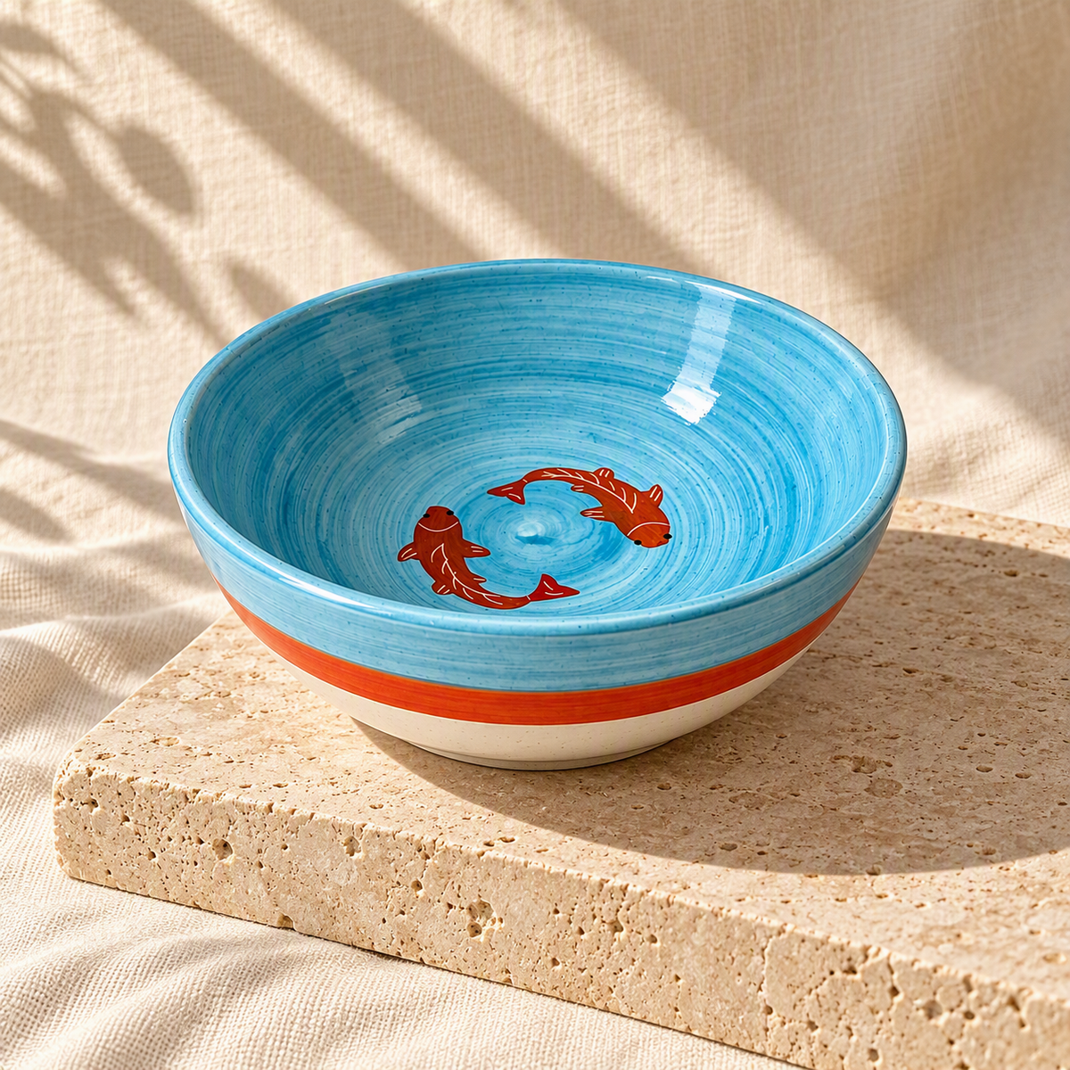 Koi Mulaqaat Fish Hand-Painted Ceramic Bowl - Large (Blue & Orange)
