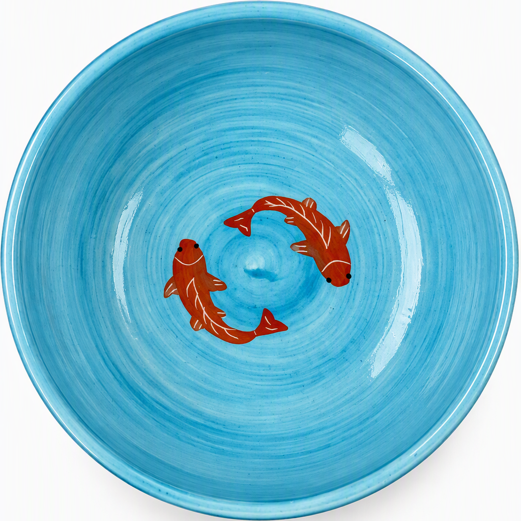 Koi Mulaqaat Fish Hand-Painted Ceramic Bowl - Large (Blue & Orange)