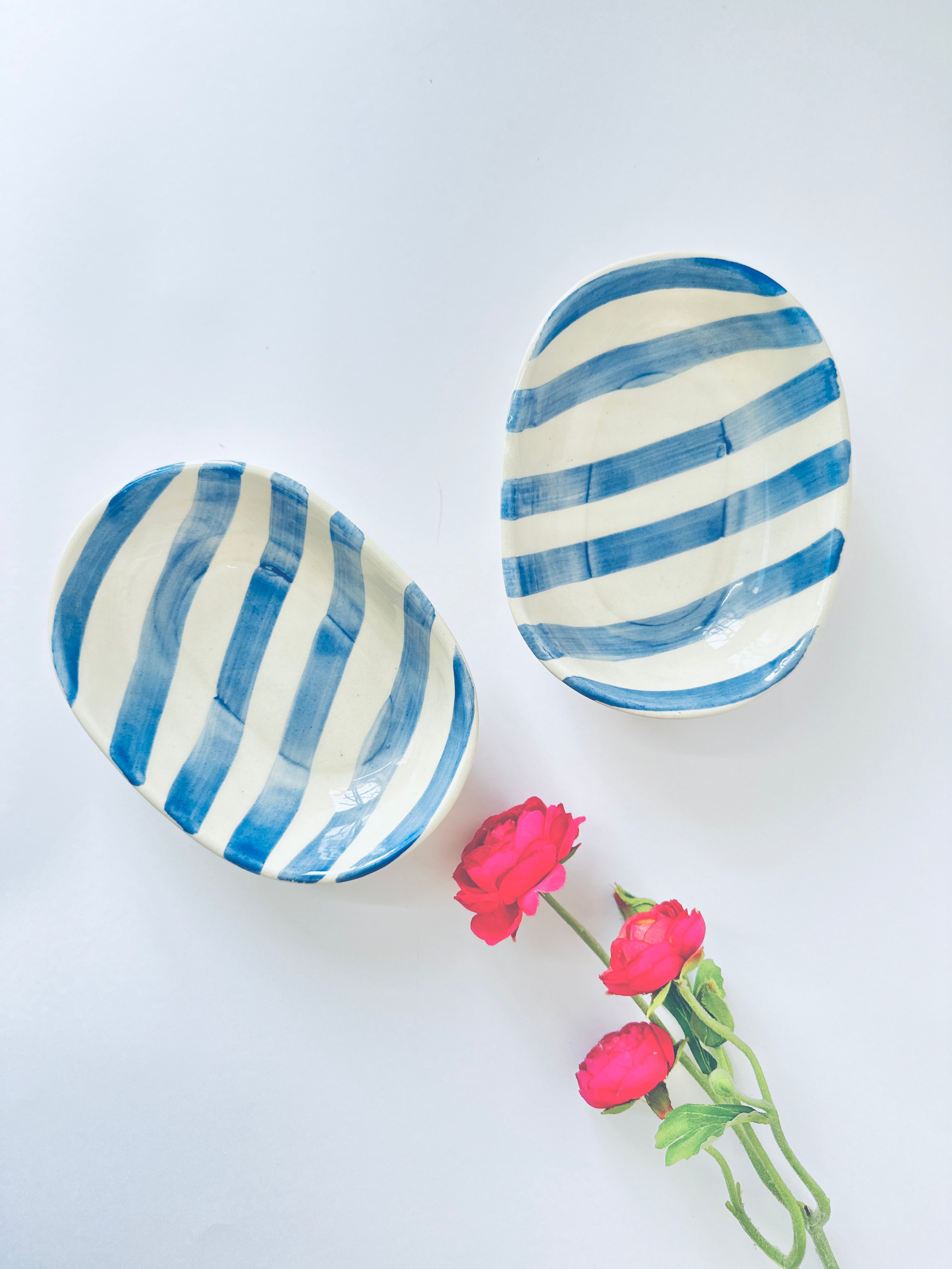 Lavendar Stripe Handpainted Ceramic Bowl
