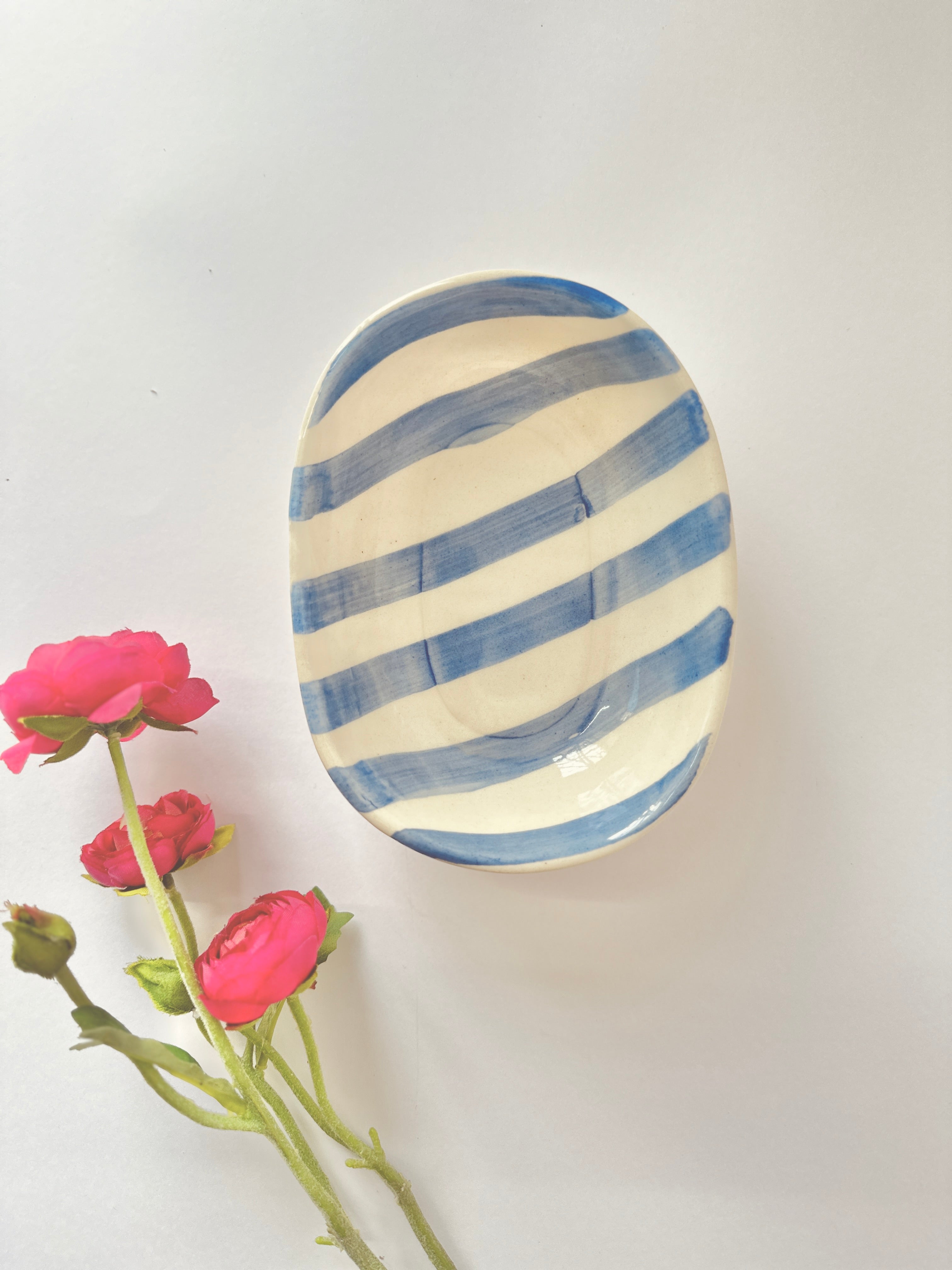Lavendar Stripe Handpainted Ceramic Bowl
