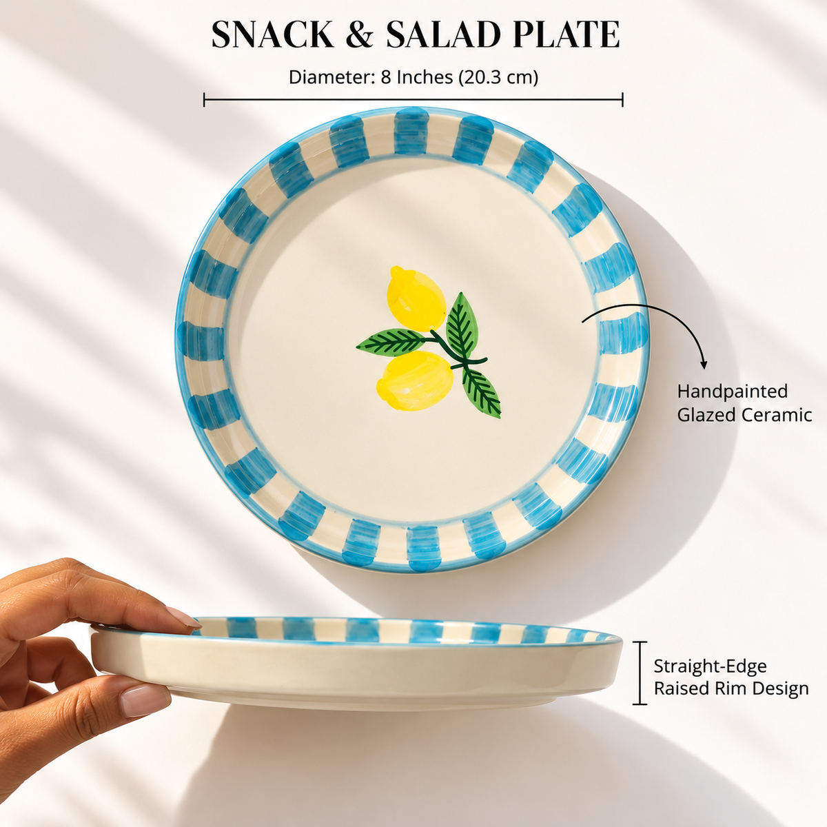 Lemon Stripe Elegance Ceramic Plate (8 inches)