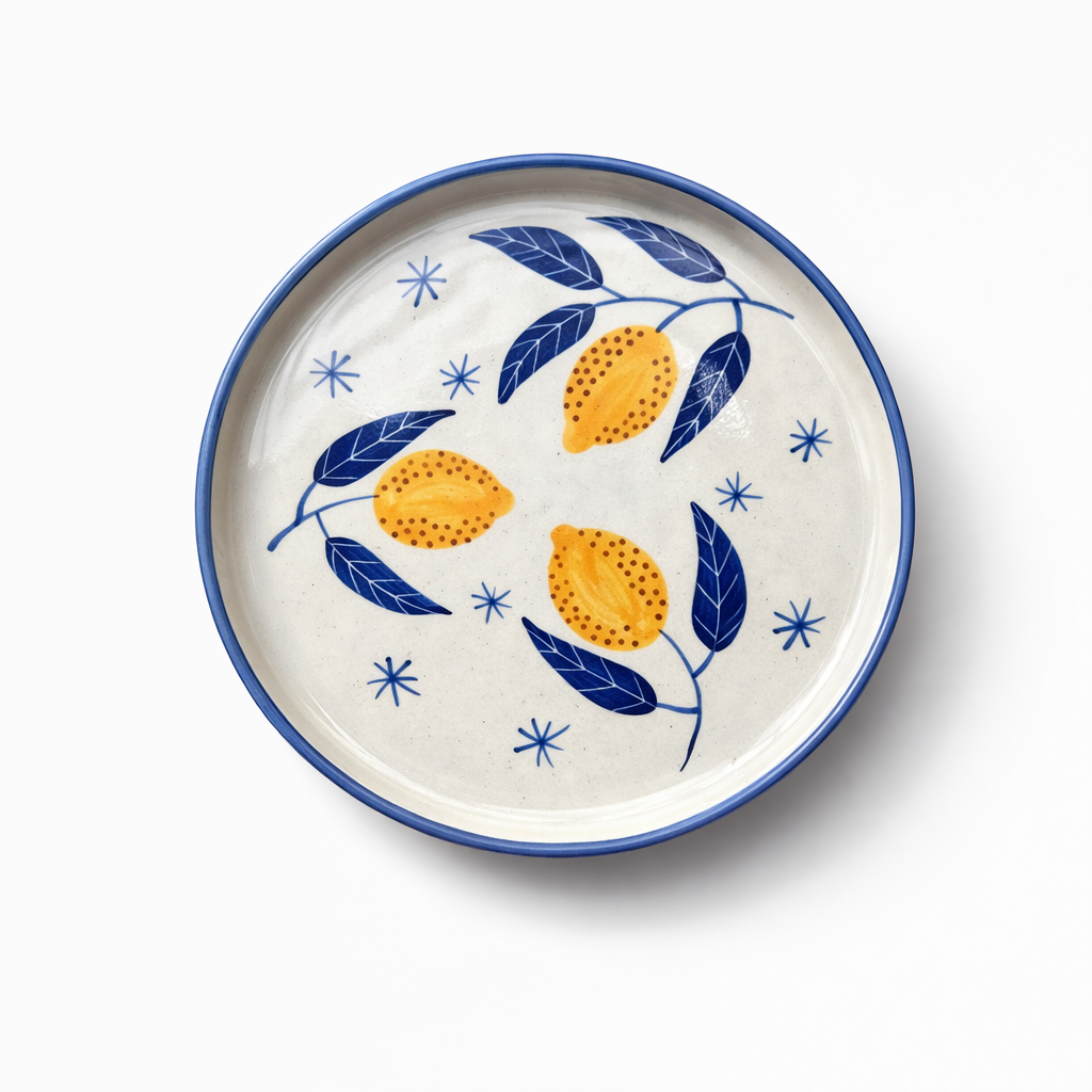 Lemon Leafy Ceramic Snack Plate (8 inches)