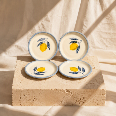 Lemon Leafy Ceramic Tapas Plates  Set of 4