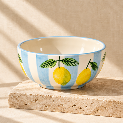 Lemon Stripe Elegance Ceramic Small Bowl