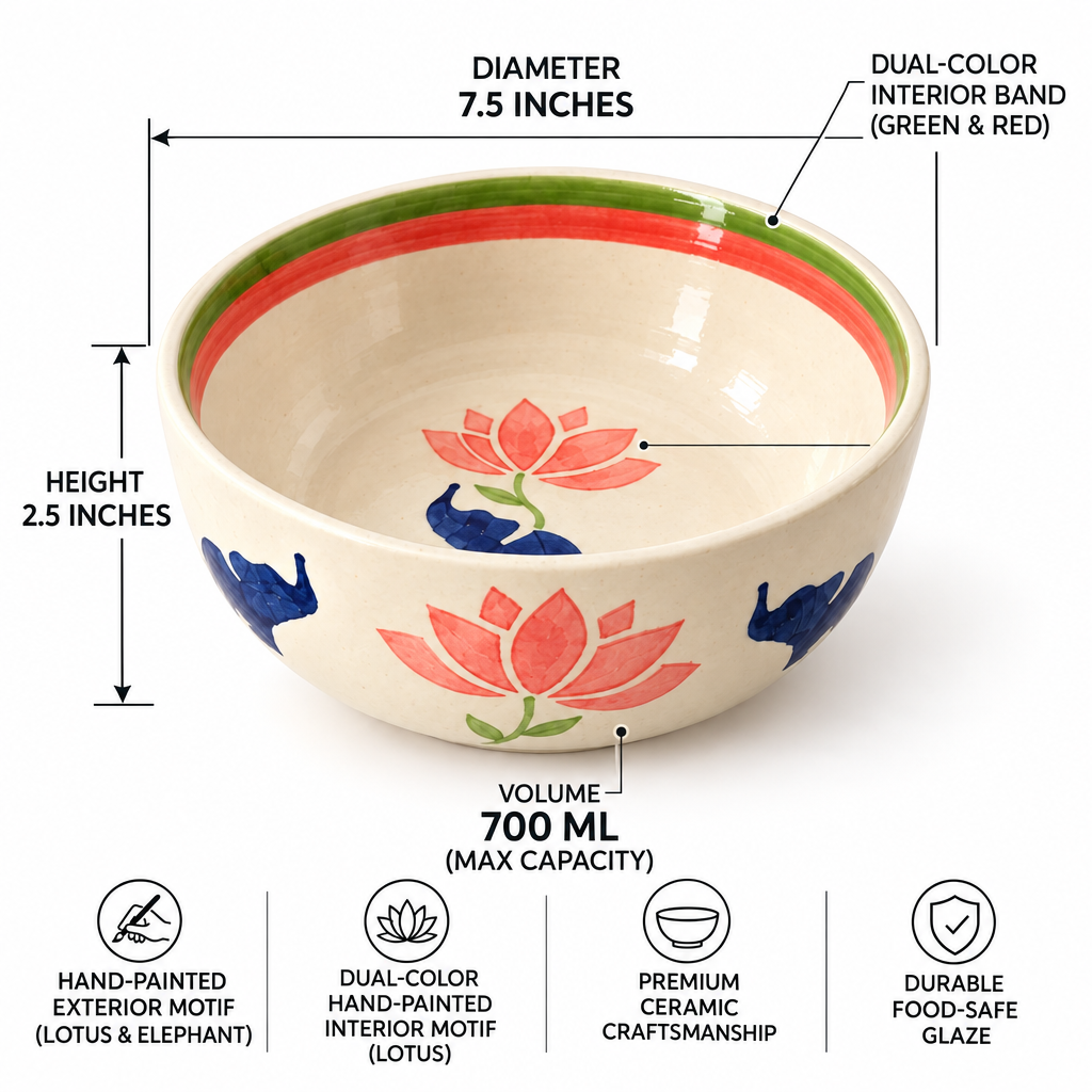 Lucky Lotus Handpainted Ceramic Bowl - Large