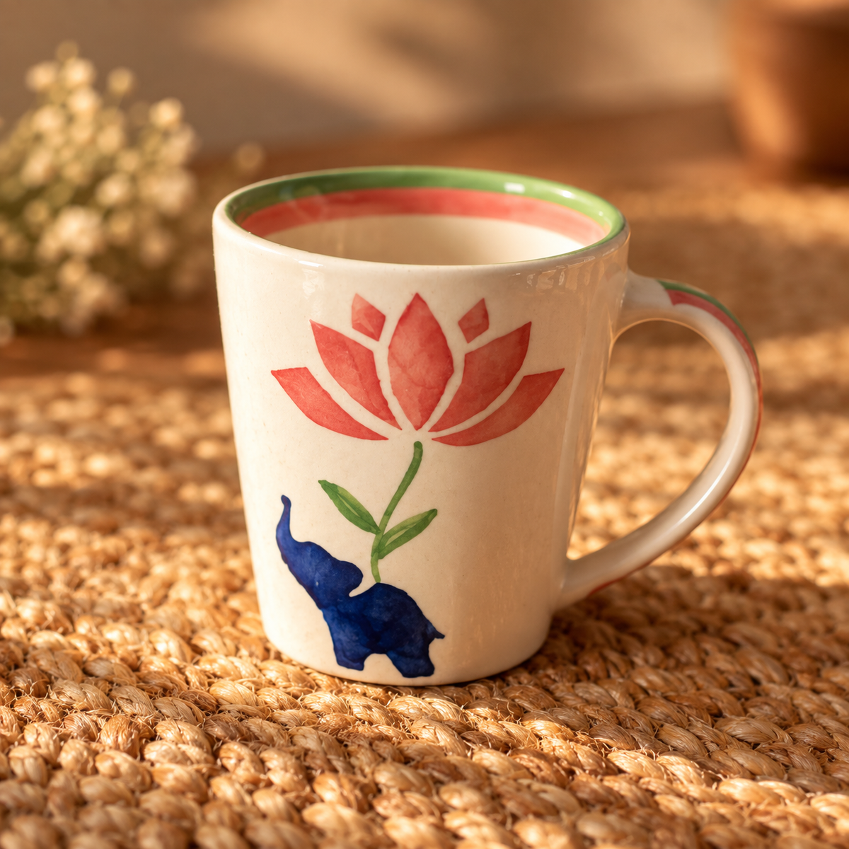 Lucky Lotus Handpainted Ceramic Mug (300 ml)