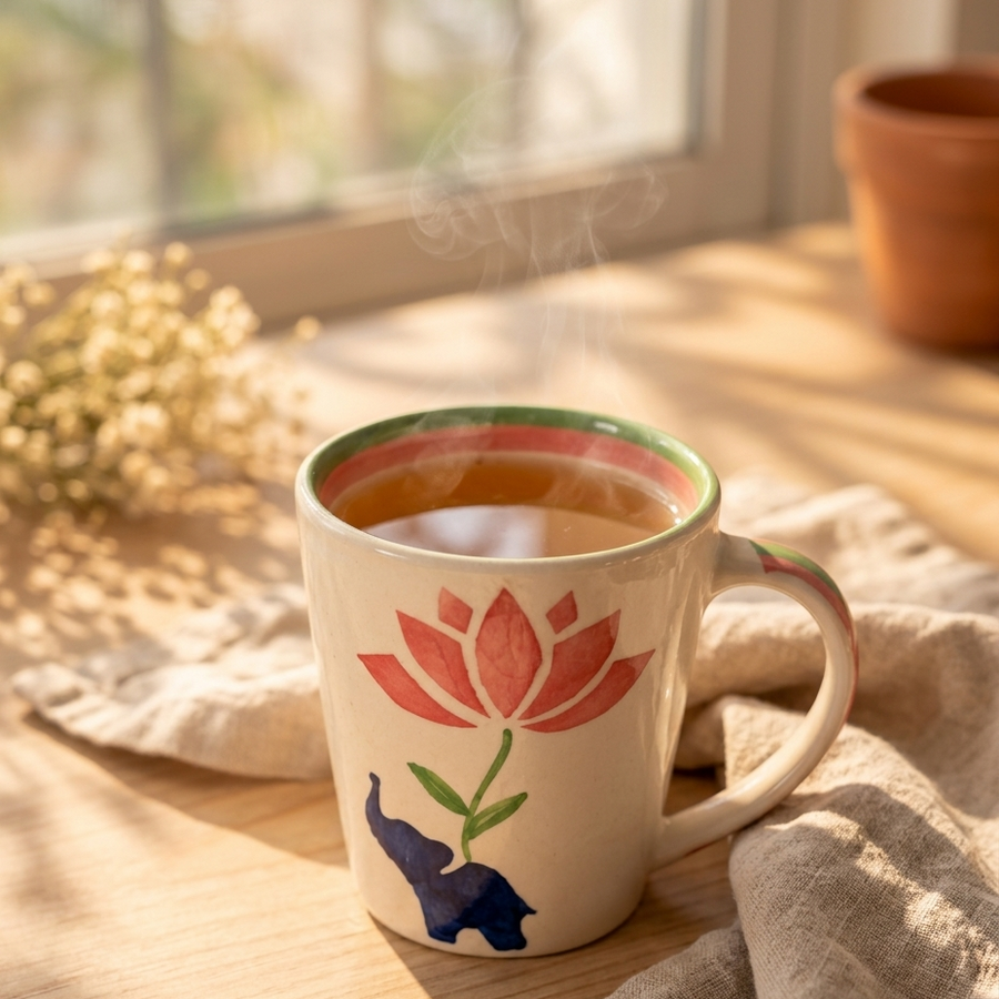 Lucky Lotus Handpainted Ceramic Mug (300 ml)