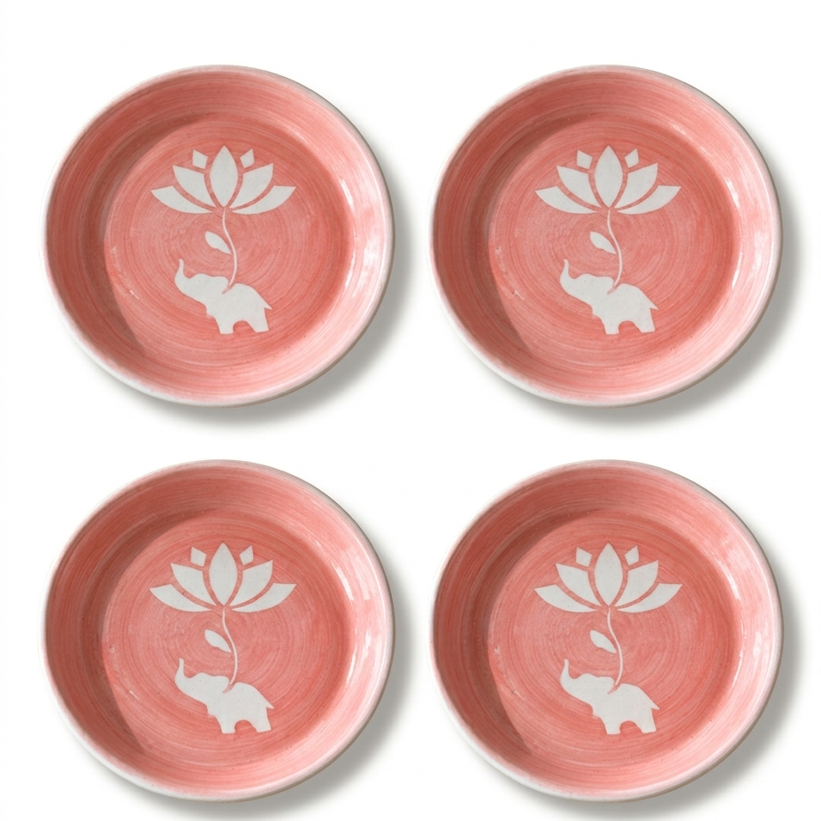 Lucky Lotus Handpainted Ceramic Tapas Set of 4
