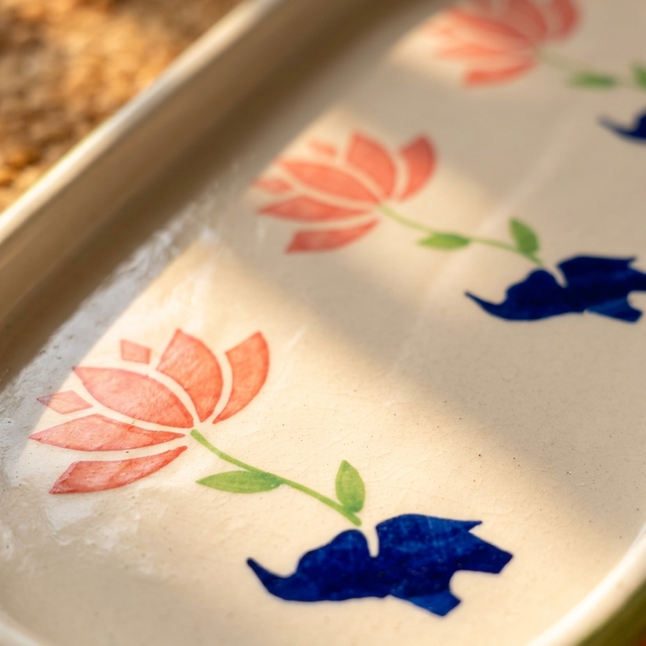 Lucky Lotus Handpainted Ceramic Tray