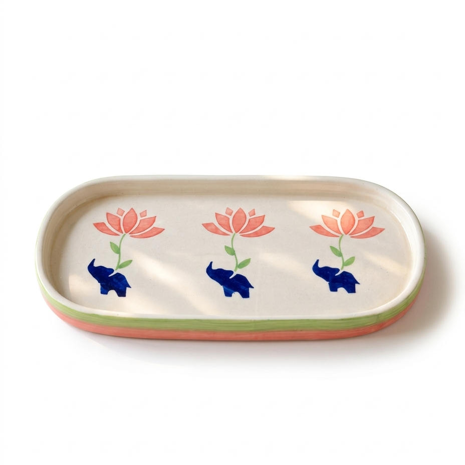 Lucky Lotus Handpainted Ceramic Tray