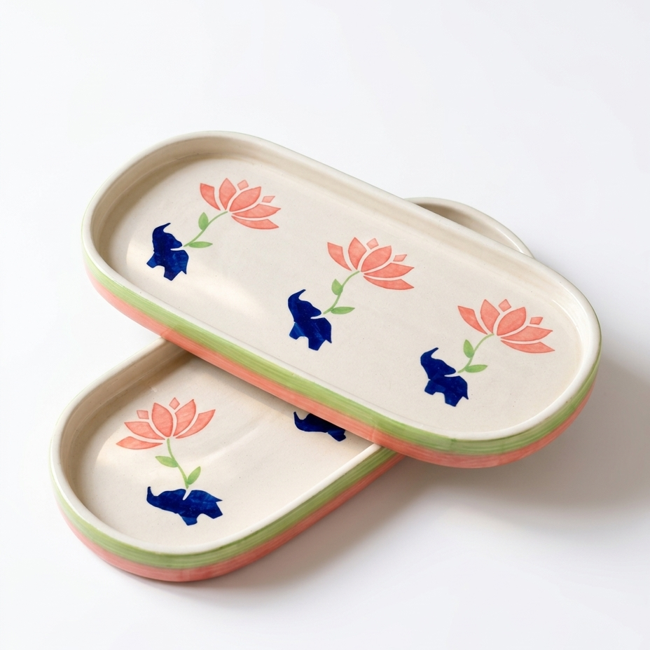 Lucky Lotus Handpainted Ceramic Tray