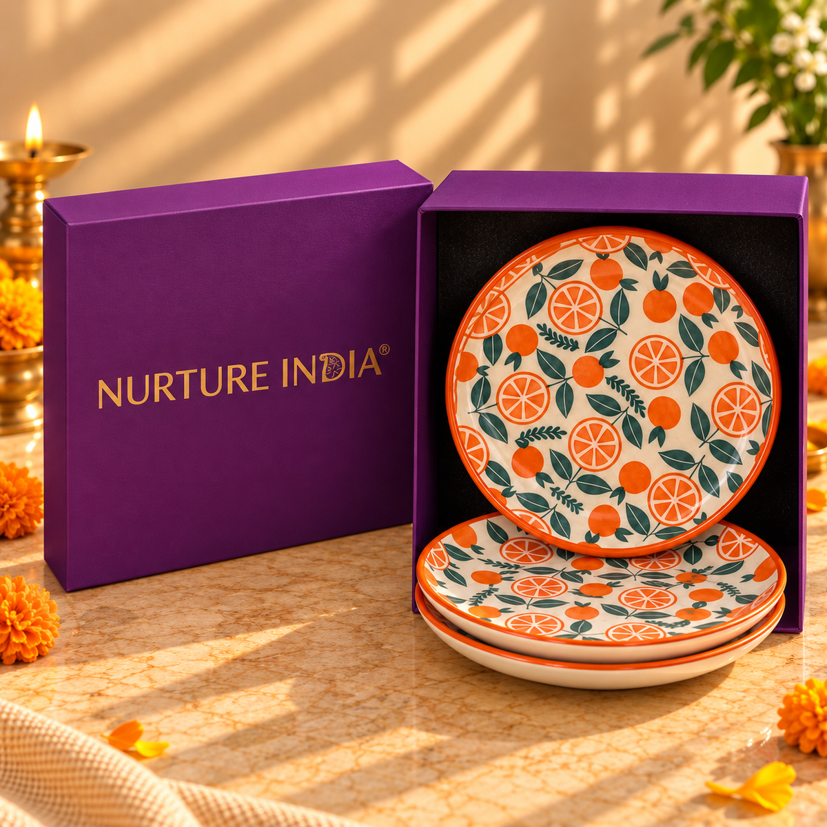 Set of 4 Plates - Gift Box ( Purple )