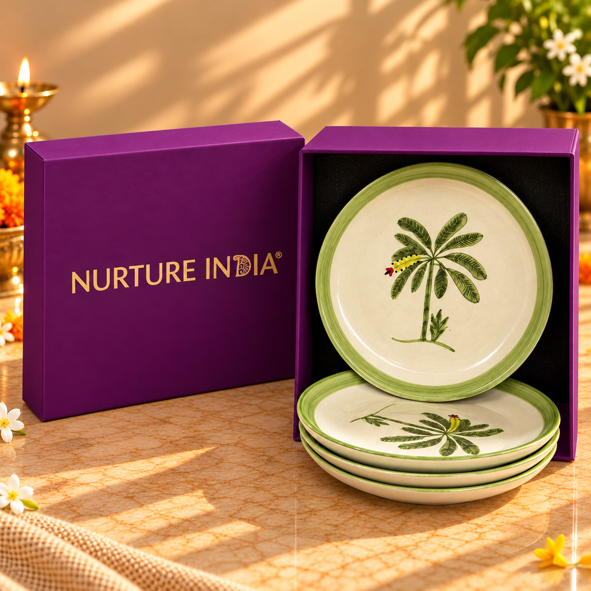 Set of 4 Plates - Gift Box ( Purple )