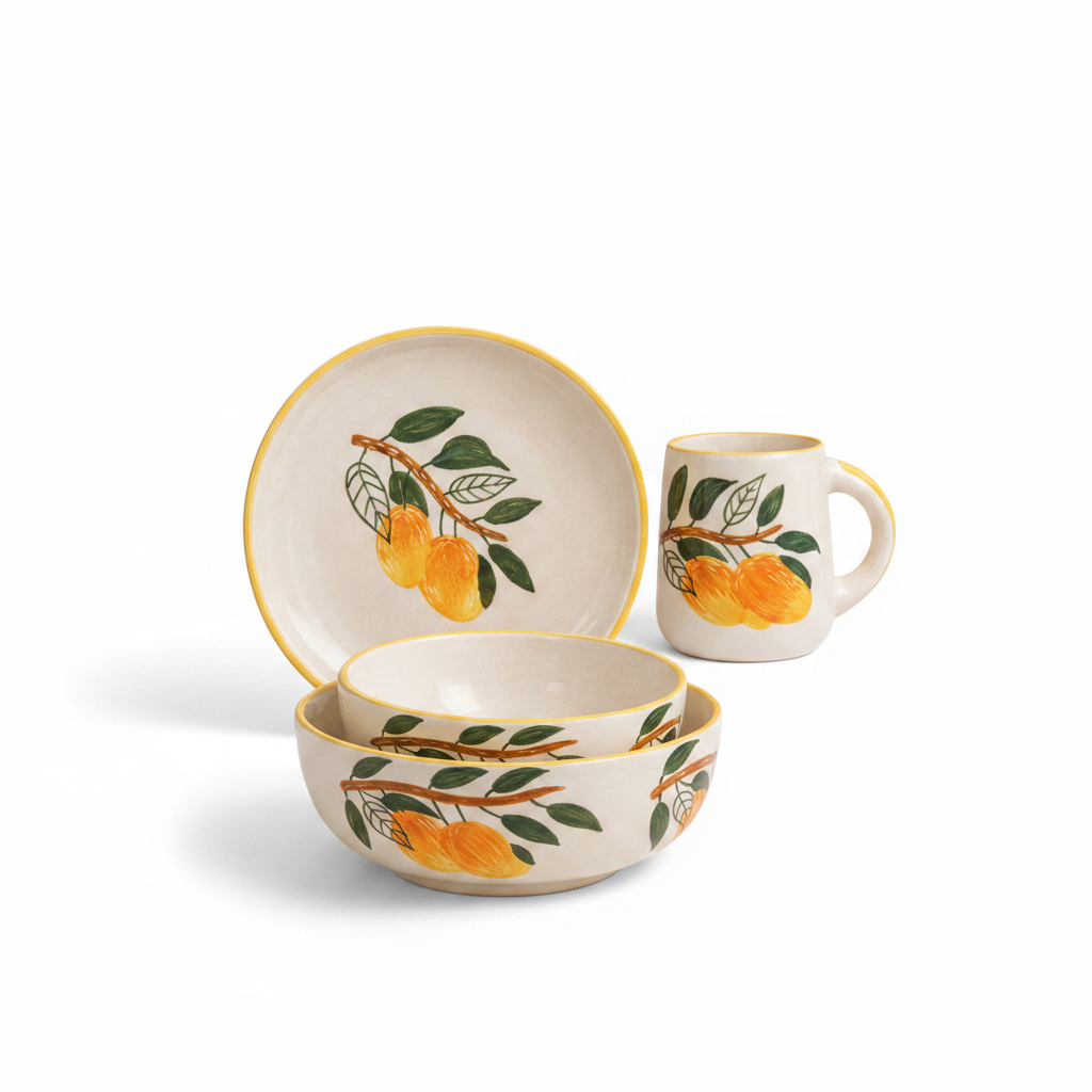 Mango Mehfil Handpainted Ceramic Breakfast Set of 4