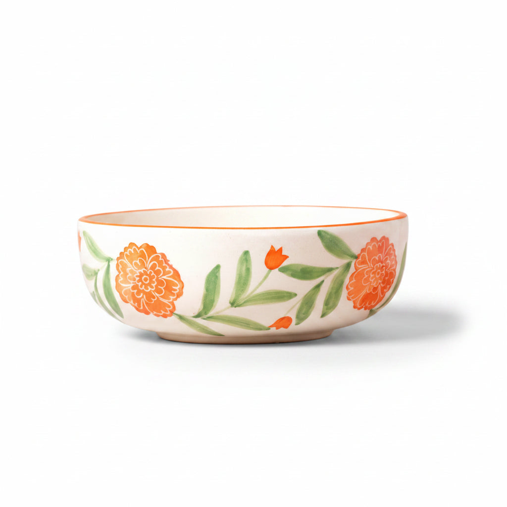 Ceramic bowl with floral design on a beige background